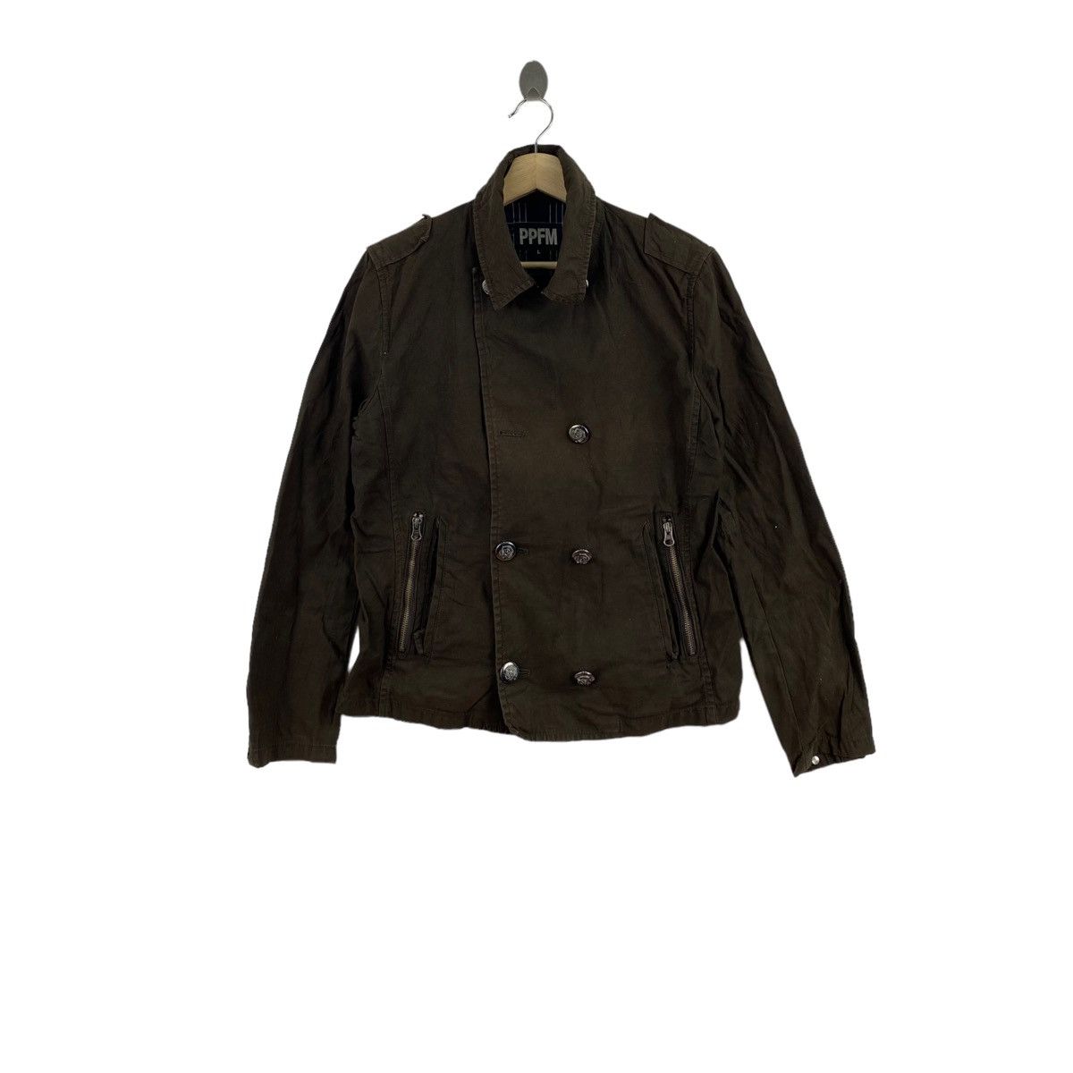 image of Ppfm Japanese Punk Brand Brown Pockets Coat, Men's (Size Large)