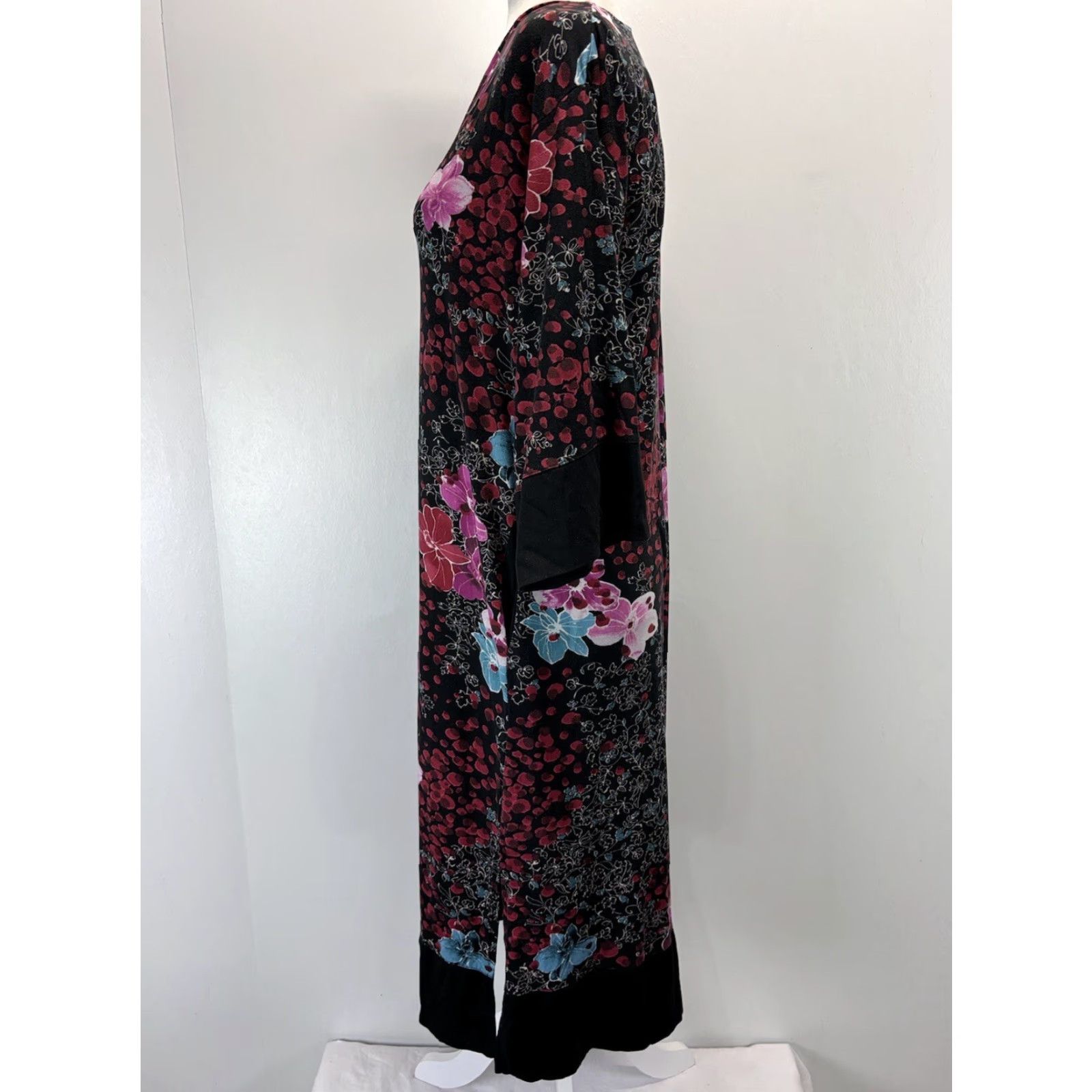 Vintage Natori Women's Midi Dress Sz Small 4 6 Floral Geisha V-Neck Sleep Shirt Stretch Pockets Size S / US 4 / IT 40 - 2 Thumbnail