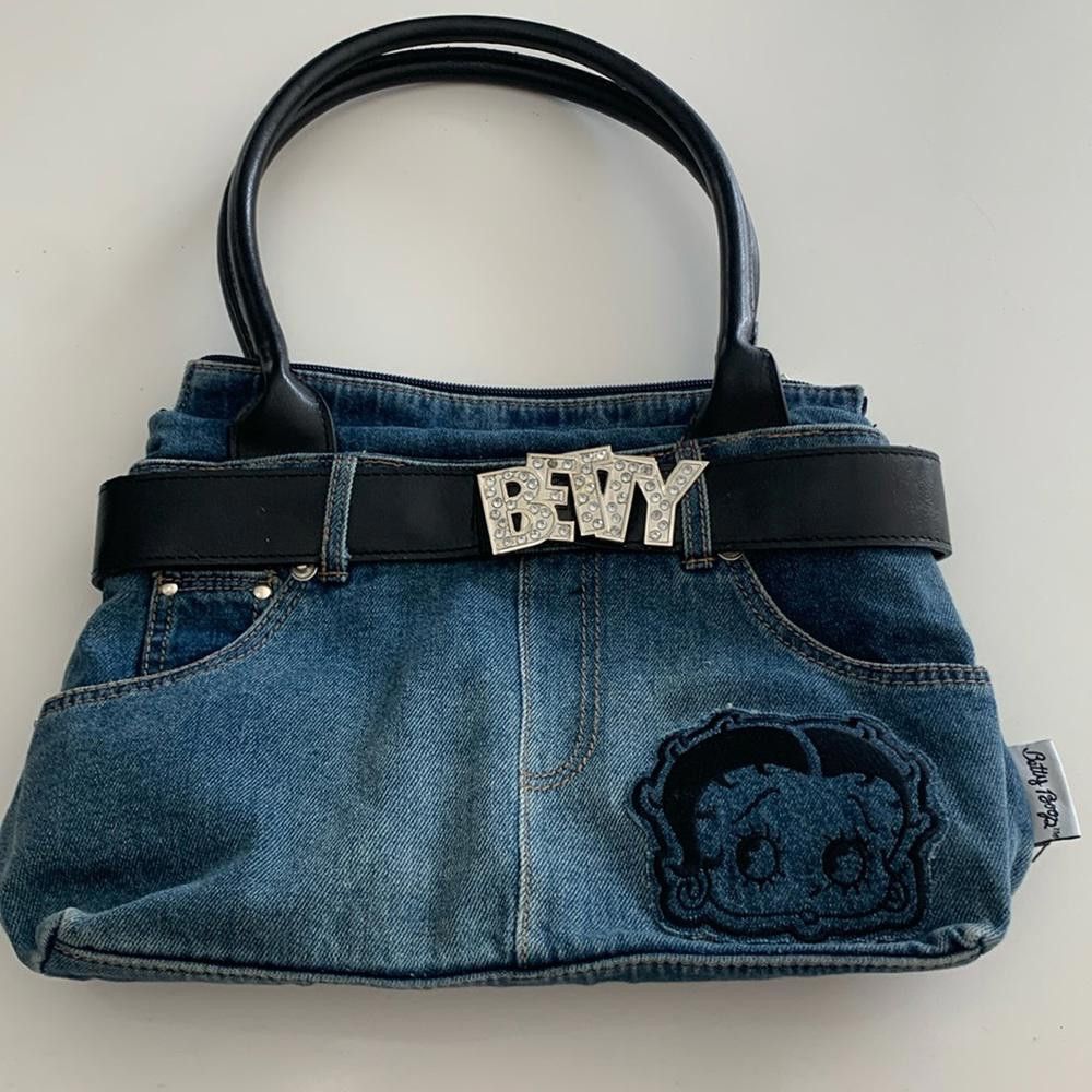 Designer Betty Boop Denim Handbag with Rhinestone Detail Size ONE SIZE - 1 Thumbnail