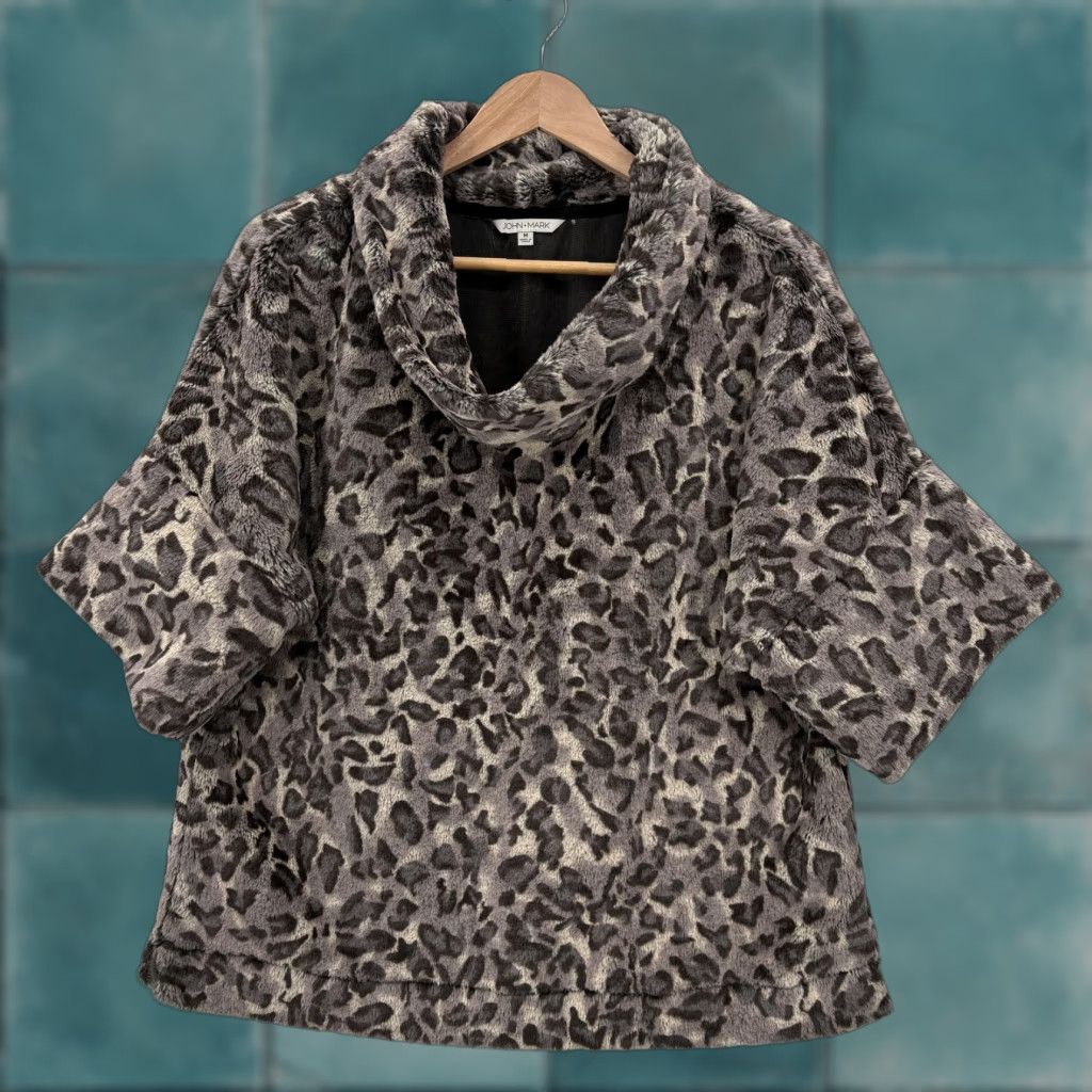 Vintage VINTAGE John Mark Sweater Womens Medium Gray Faux Fur Leopard Cowl Neck Collared Soft Size M / US 6-8 / IT 42-44 - 1 Thumbnail