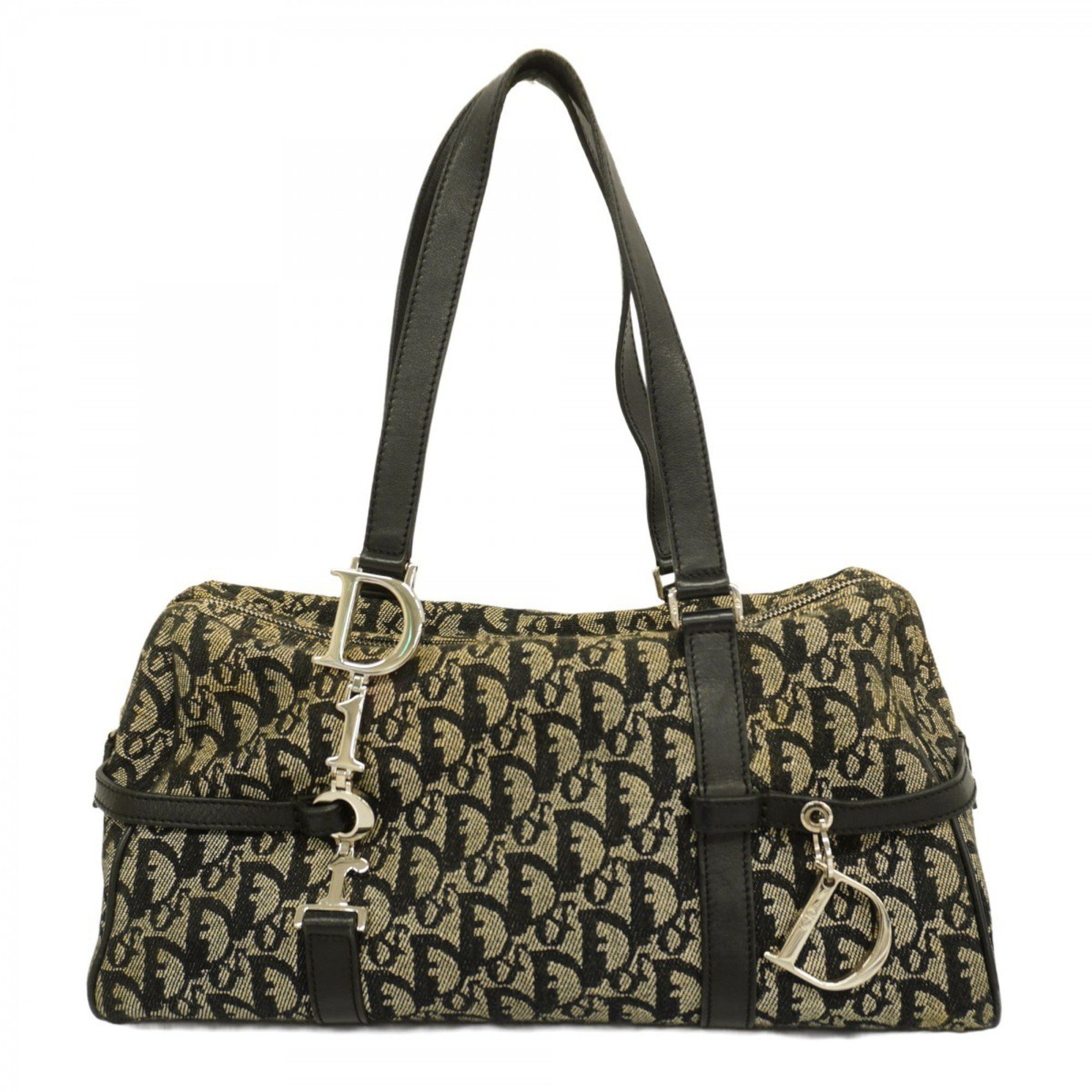 Christian Dior Shoulder Bag Trotter Canvas Black Women's