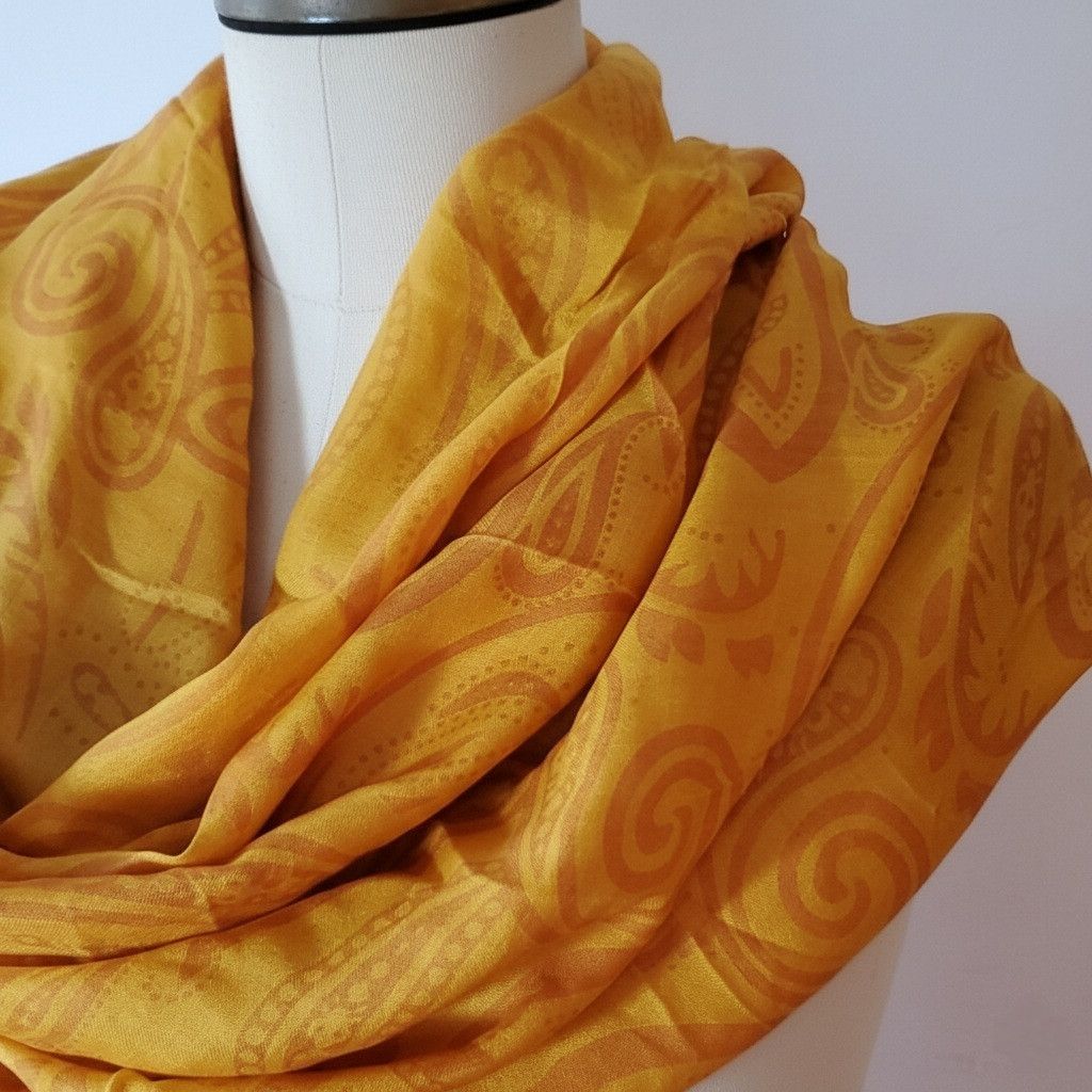 Other 100% Silk 84x27" Scarf Wrap Nepal Abstract Paisley Fringe Size ONE SIZE - 5 Thumbnail
