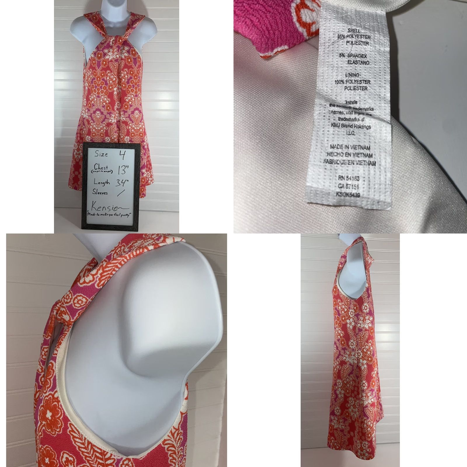 Vintage Kensie Dress Womens 4 Orange Pink Women Sleeveless Lined Sundress Size Floral Pattern EUC Size S / US 4 / IT 40 - 8 Thumbnail