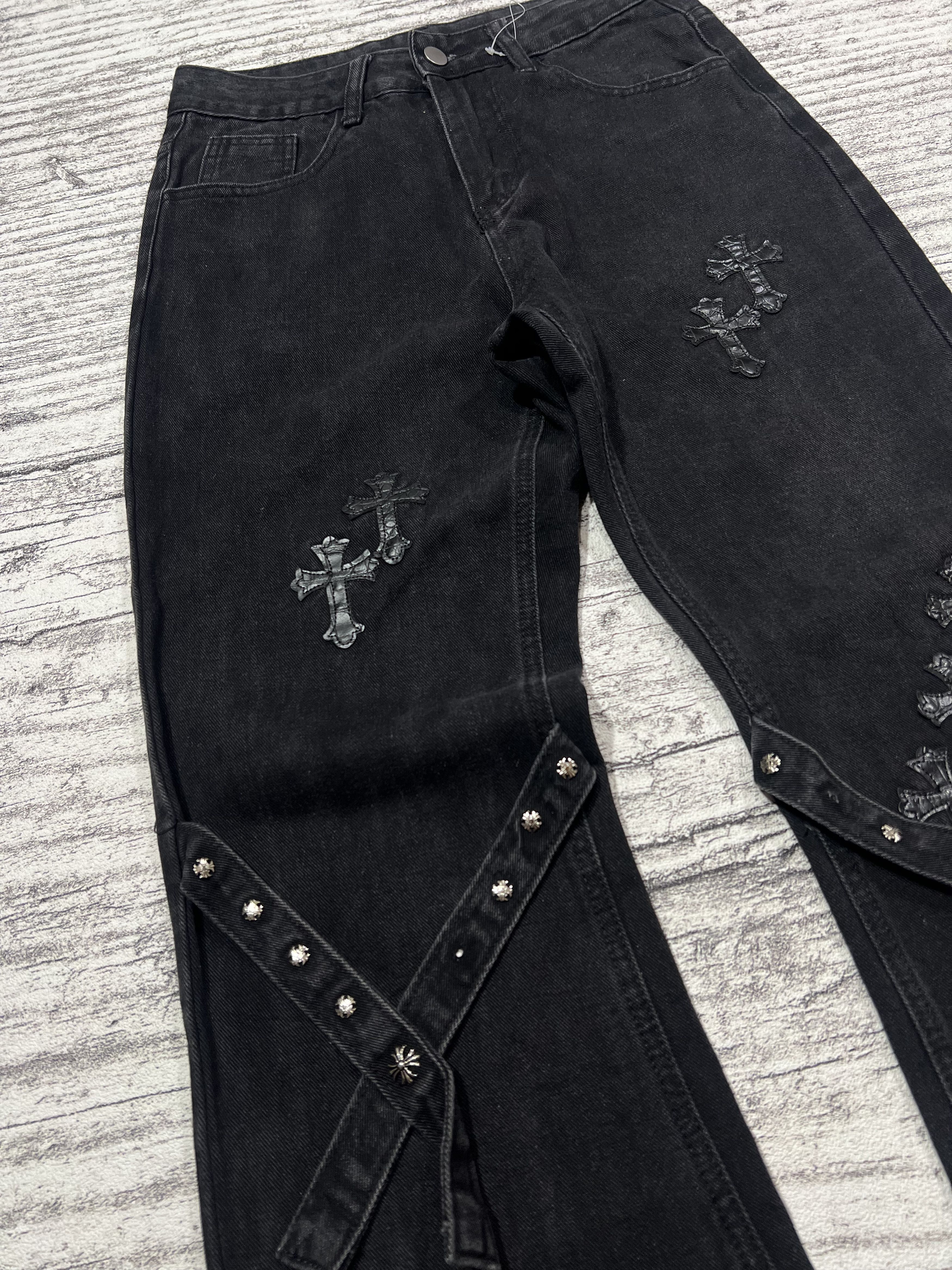 Japanese Brand 2000s Y's Cross Leather Studded Bootcut Flare y2k Lgb Ifsix Size US 27 - 7 Thumbnail