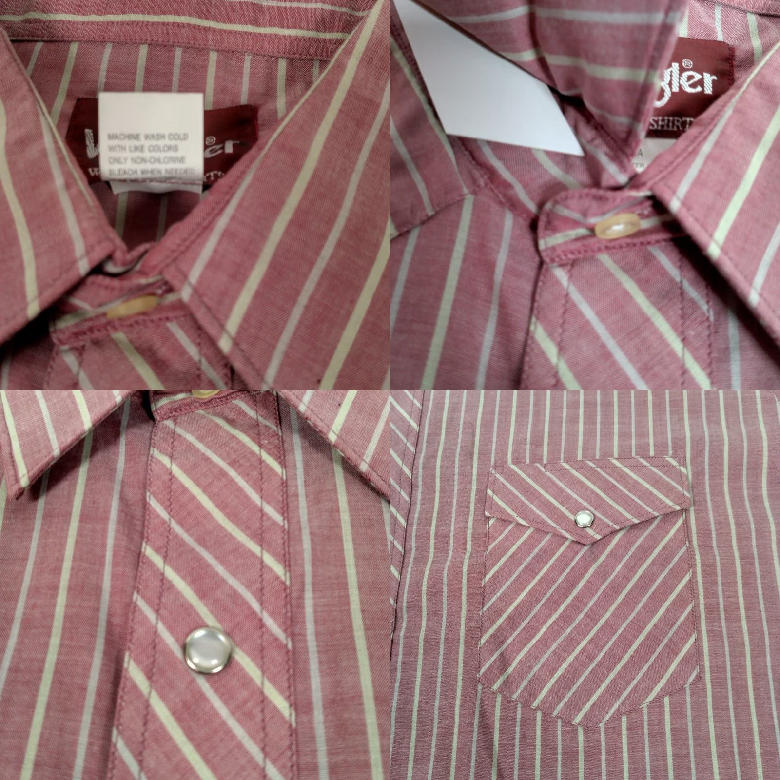 Wrangler Wrangler Western Shirt Maroon Beige Stripe Pearl Snap Ranch Size 16-16 1/2 Men Size US L / EU 52-54 / 3 - 8 Thumbnail