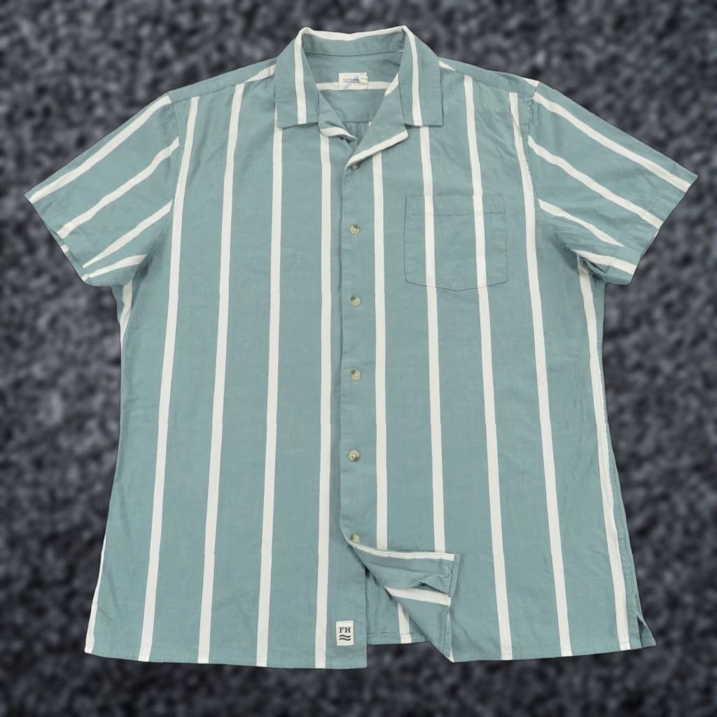 Vintage Fair Harbor Shirt Mens Large Green White Stripe Beach Camp Lounge Surfer Viscose Size US L / EU 52-54 / 3 - 1 Thumbnail