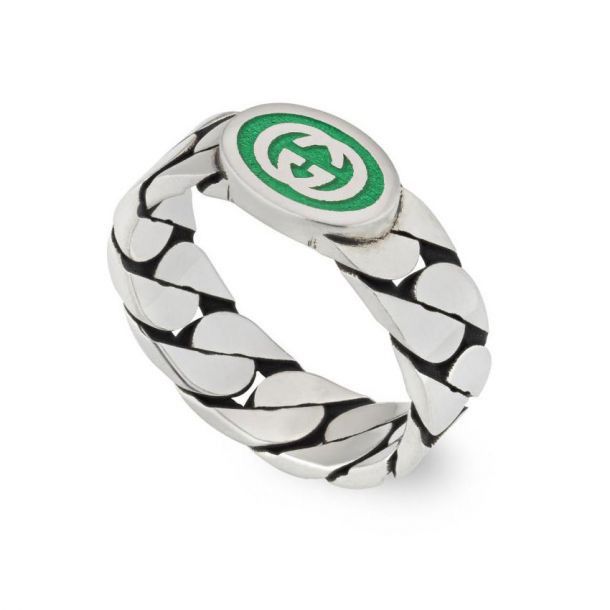 Gucci Gucci .925 Silver Link Ring Green Size ONE SIZE - 1 Thumbnail