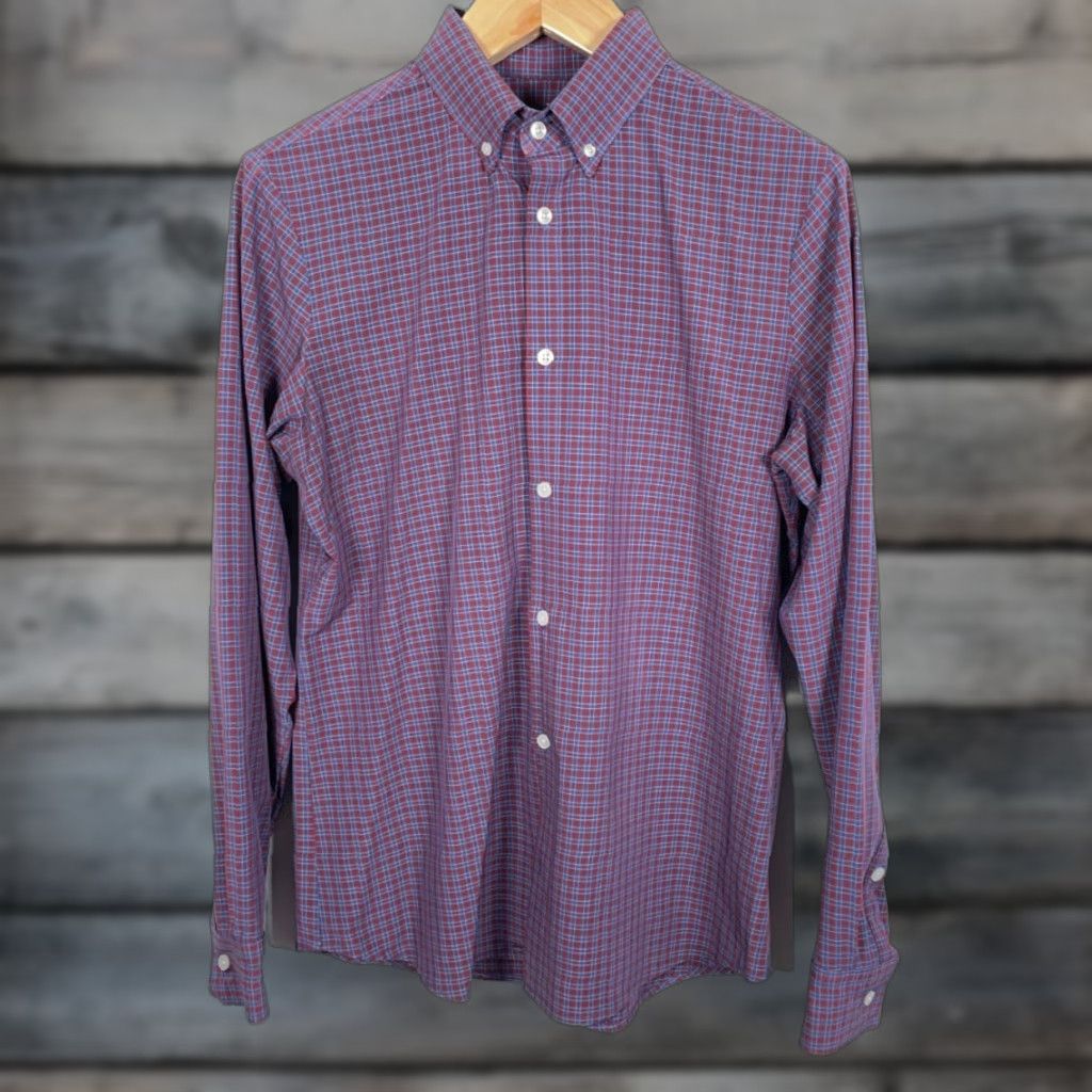 Mizzen+Main Mizzen+Main Leeward Shirt Men's Large Trim Fit Red Blue Plaid Stretch Fabric Size US L / EU 52-54 / 3 - 1 Thumbnail