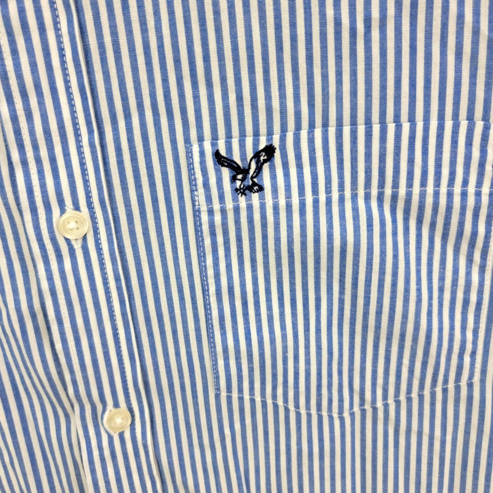 American Eagle Outfitters American Eagle Outfitters Shirt Mens L Blue Classic Fit Striped Button-Up Collar Down Long Sleeve Size US L / EU 52-54 / 3 - 2 Thumbnail