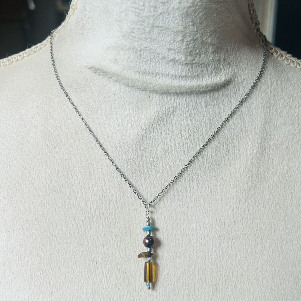 Handmade Handcrafted boho tigers eye turquoise pearl glass set Size ONE SIZE - 5 Thumbnail