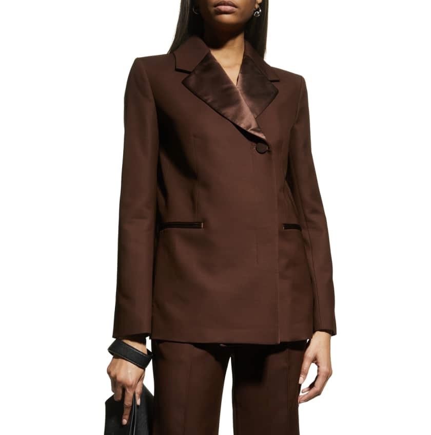 KHAITE KHAITE Women’s Johnson Satin Lapel Blazer in Brown sz 10 NWT Size L / US 10 / IT 46 - 1 Thumbnail