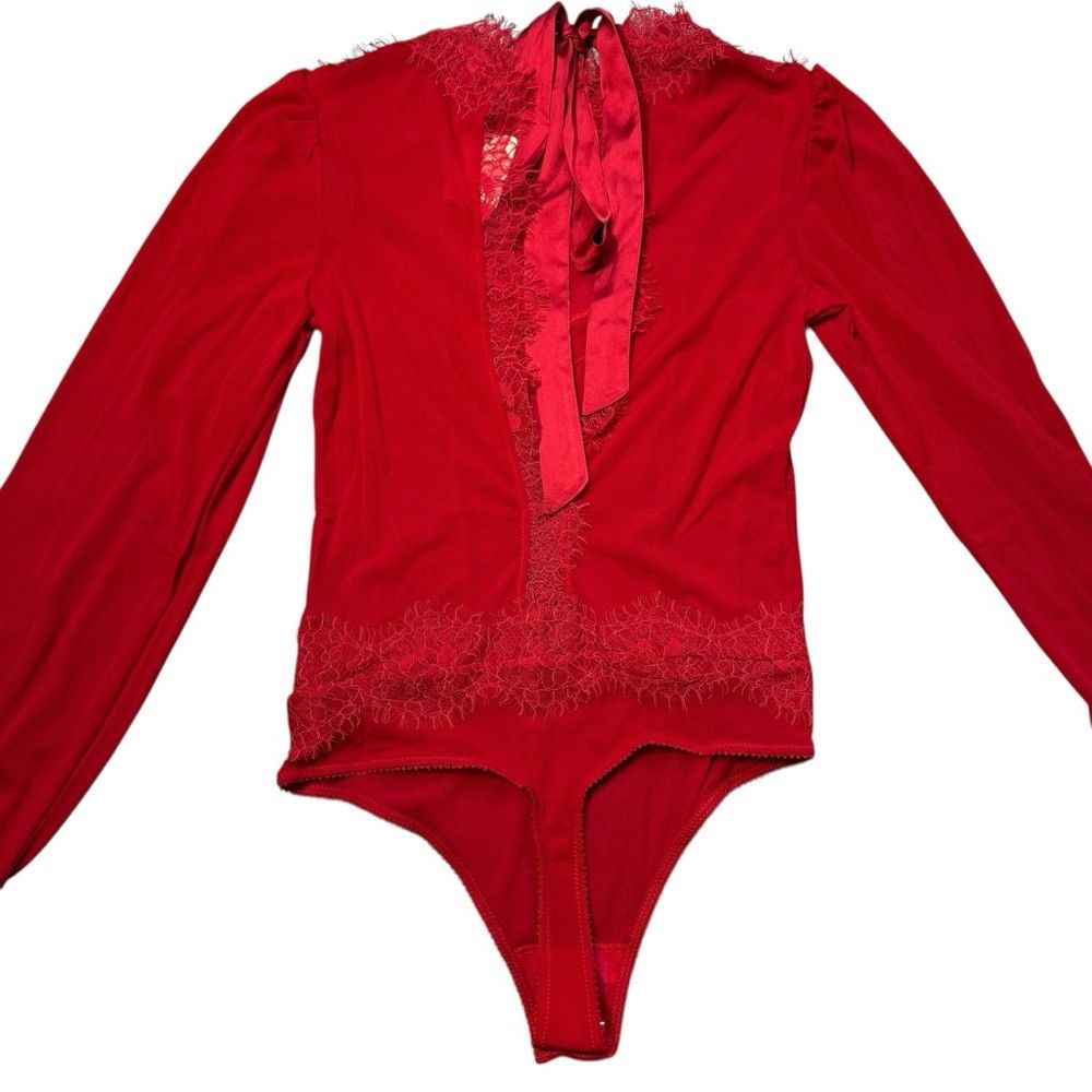 Free People NWT New Free People Sweet Nothings Long Sleeve Red Bodysuit Size M / US 6-8 / IT 42-44 - 4 Thumbnail