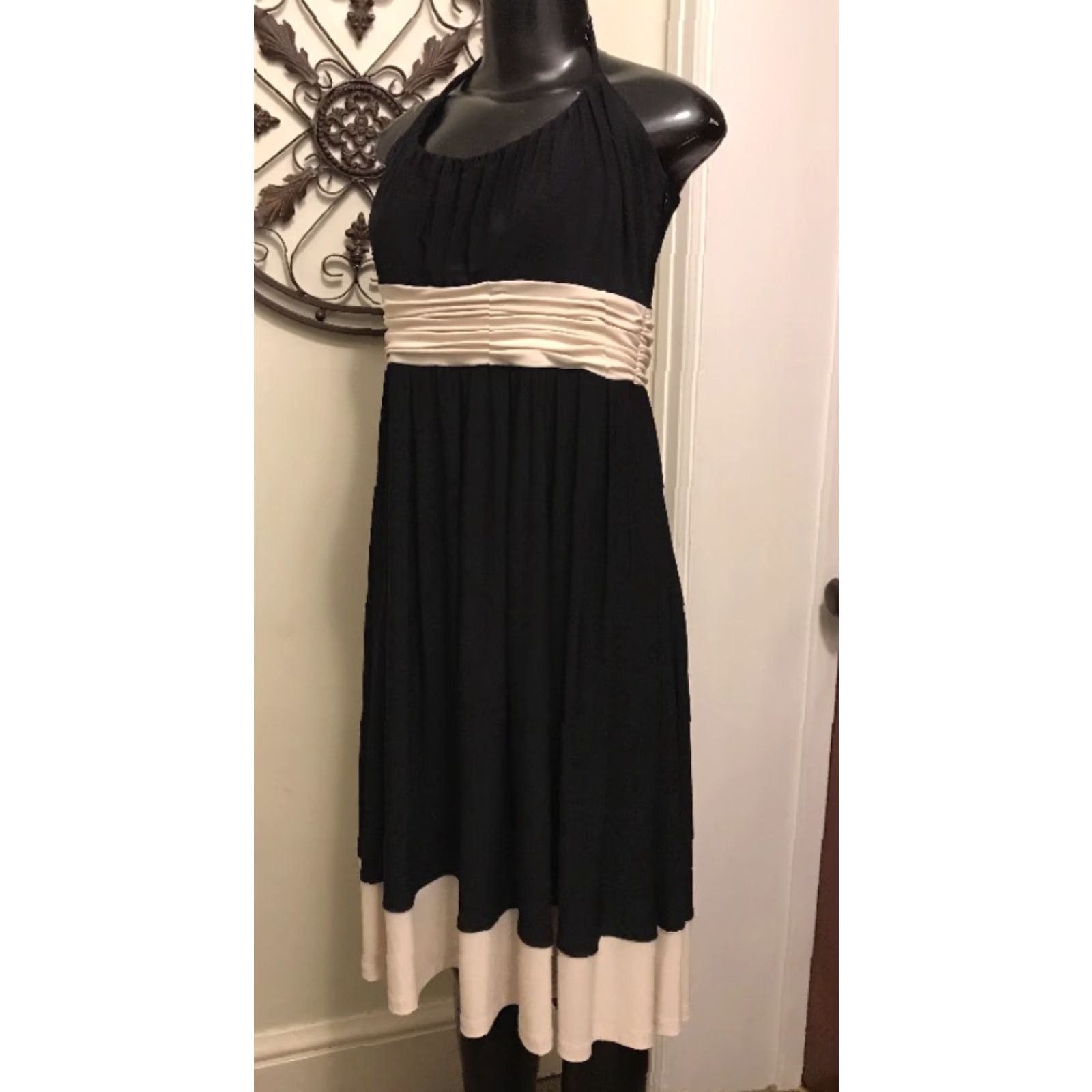 Vintage Jones Wear Dress 12 Regular Black with Ivory Bands Spaghetti Strap Women's Size XL / US 12-14 / IT 48-50 - 3 Thumbnail