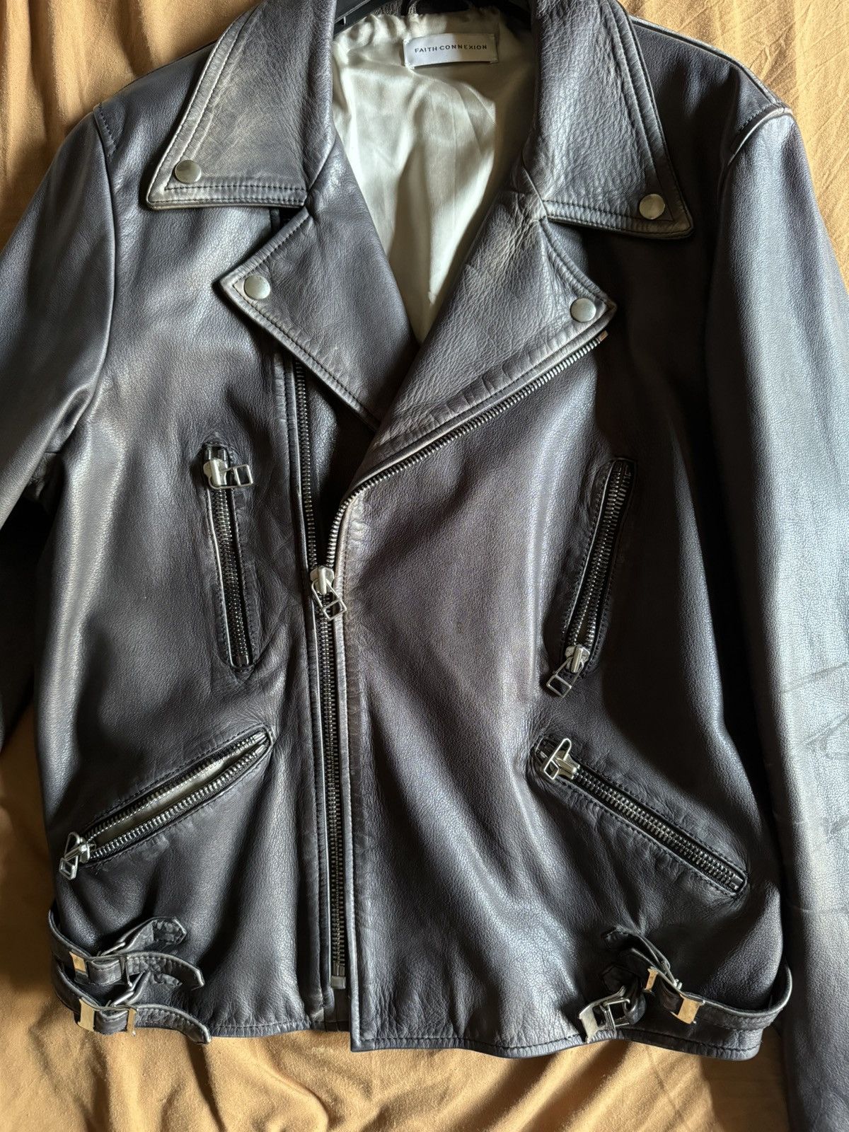 Faith Connexion Black Distressed leather Jacket Size US L / EU 52-54 / 3 - 4 Thumbnail