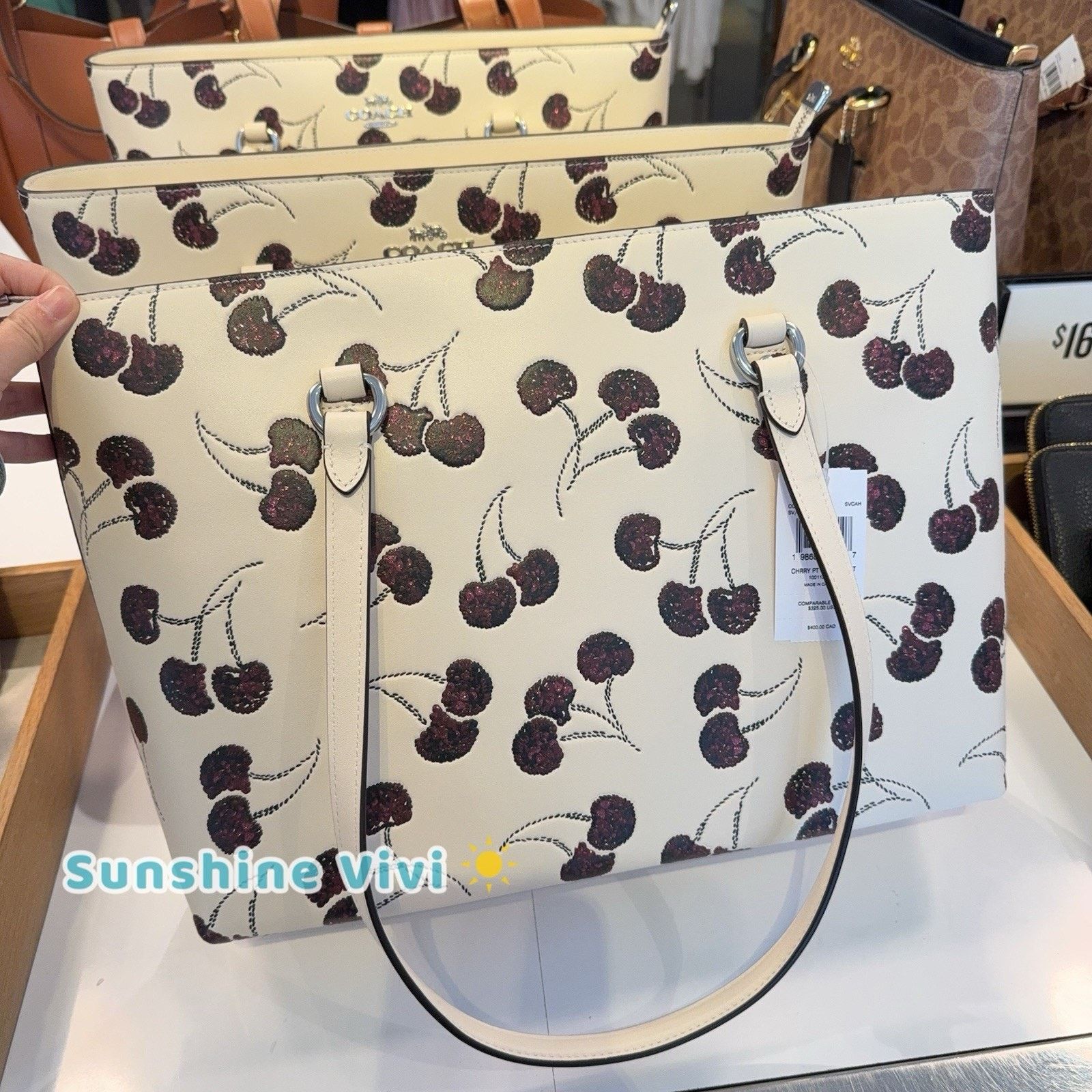 Coach NWT Coach Station Tote Bag Cherry Print CCZ14 Silver/Chalk Size ONE SIZE - 4 Thumbnail