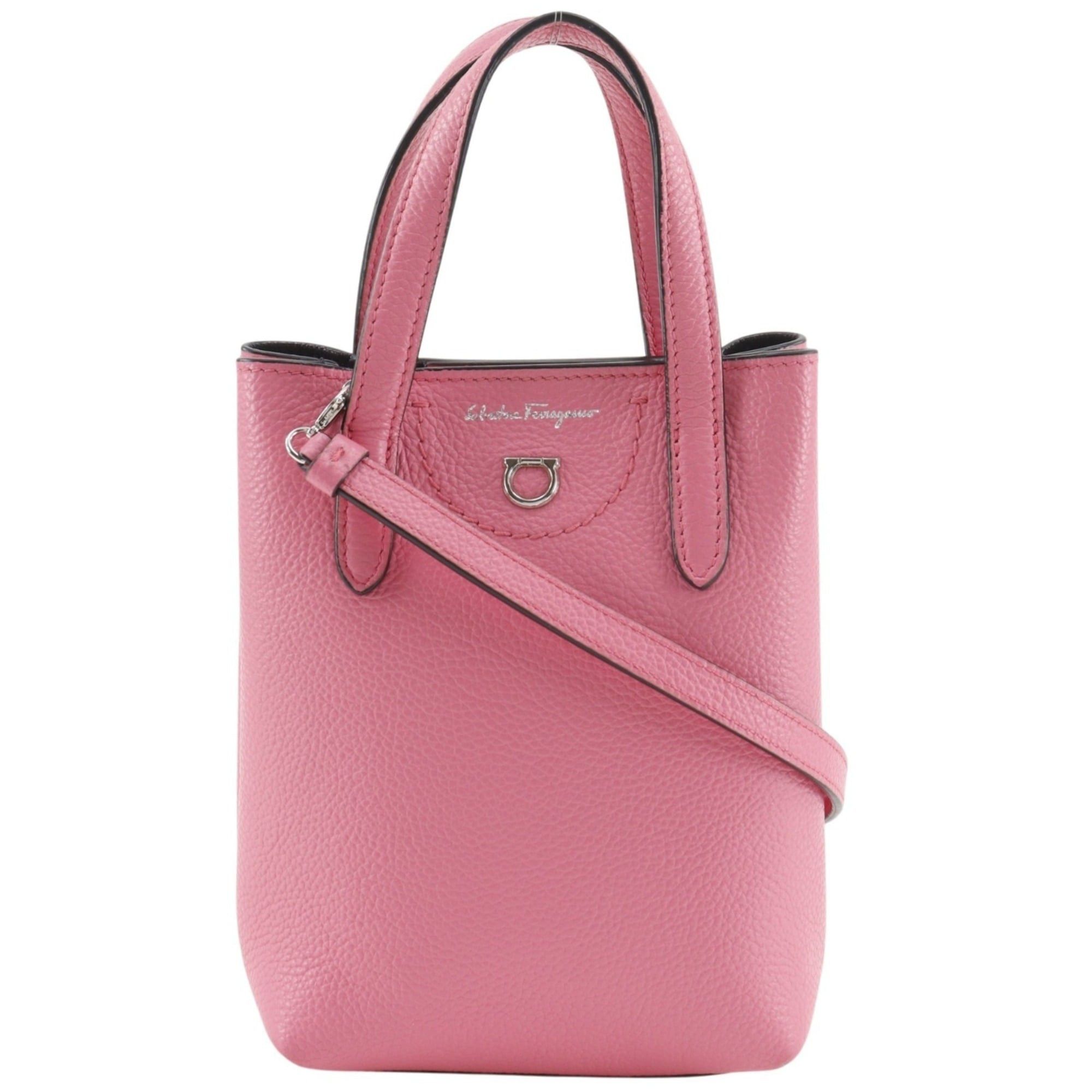 Salvatore Ferragamo Salvatore Ferragamo Gancini Handbag/Shoulder Bag GU-220024 Leather Pink 2-way Snap Button Women's Size ONE SIZE - 1 Thumbnail