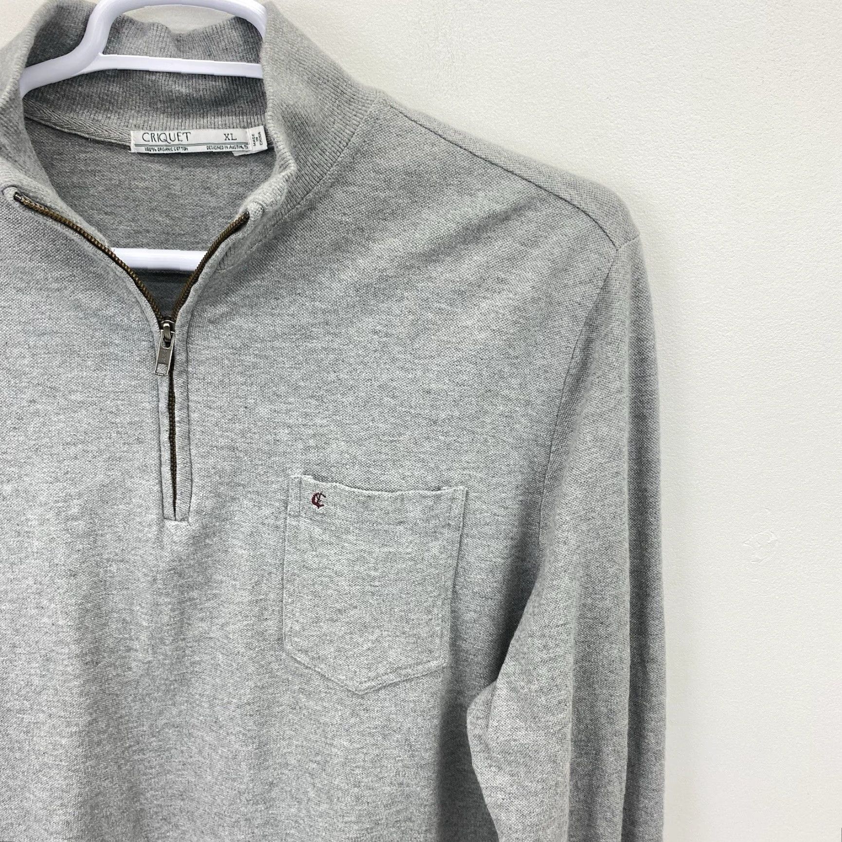 Vintage criquet Pullover Sweater Men's XL 1/4 Zip Gray Cotton Embroidered Logo Pockets Golf Mock Neck Casual Size US XL / EU 56 / 4 - 7 Thumbnail