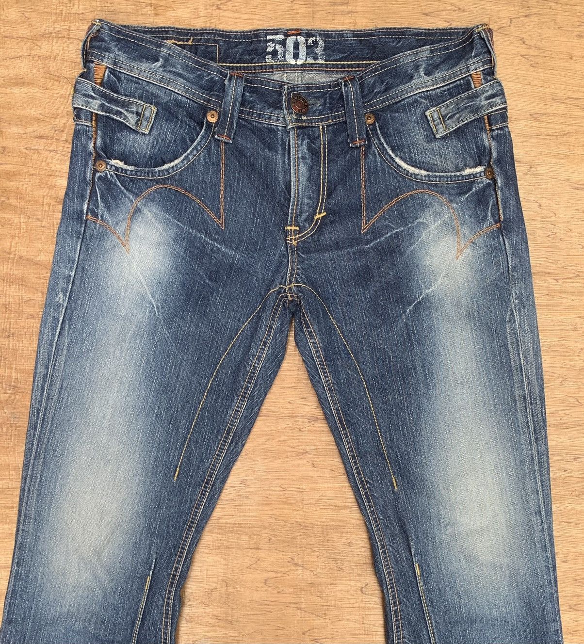 Edwin Rare.. Edwin Lot 503 Blue Trip Flare Bootcut Denim Pants Size US 31 - 8 Thumbnail