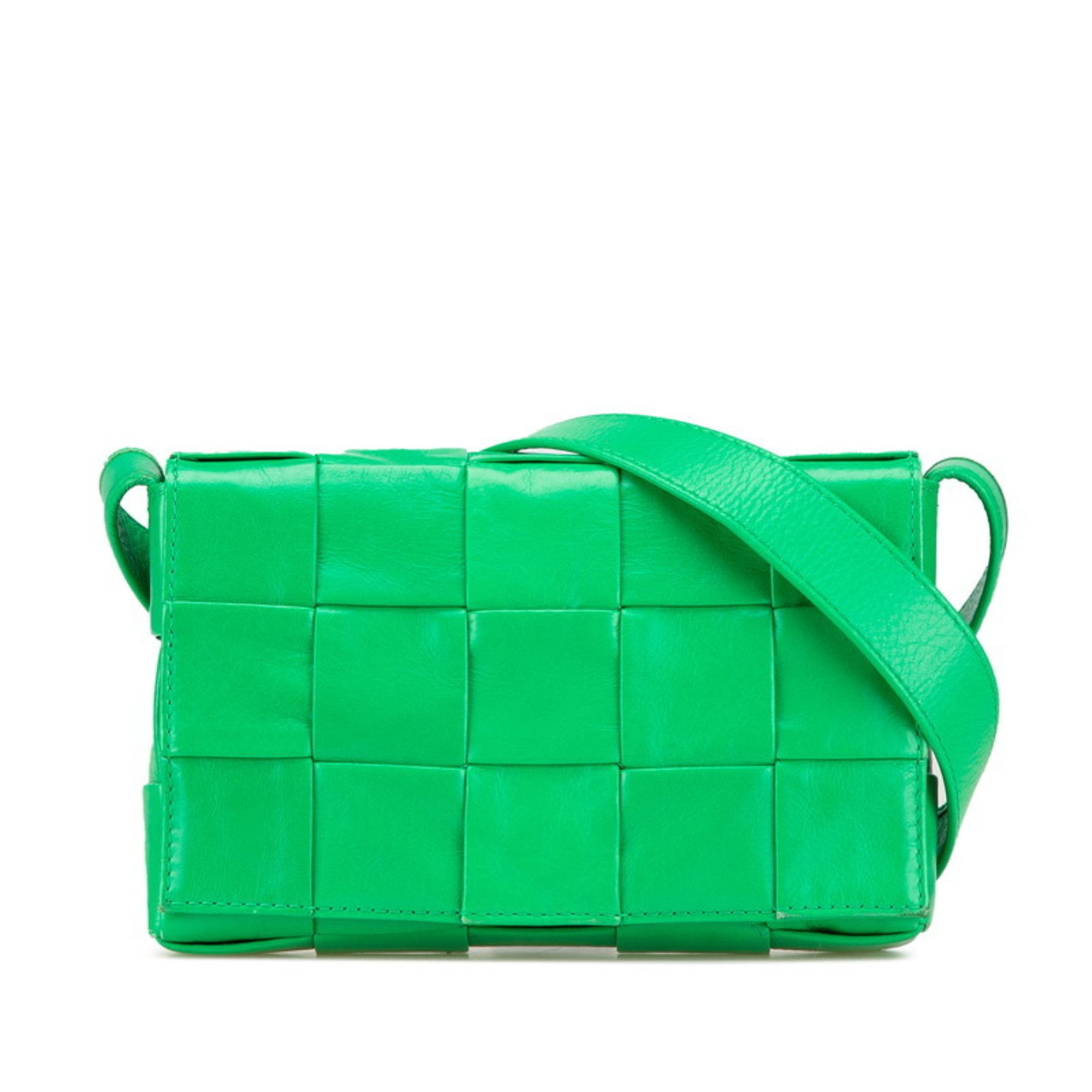 Bottega Veneta Bottega Veneta Maxi Intrecciato Crossbody Bag, Small Cassette Shoulder 717587 VCQ71, Paraquito Green Leather, Women's Size ONE SIZE - 1 Thumbnail