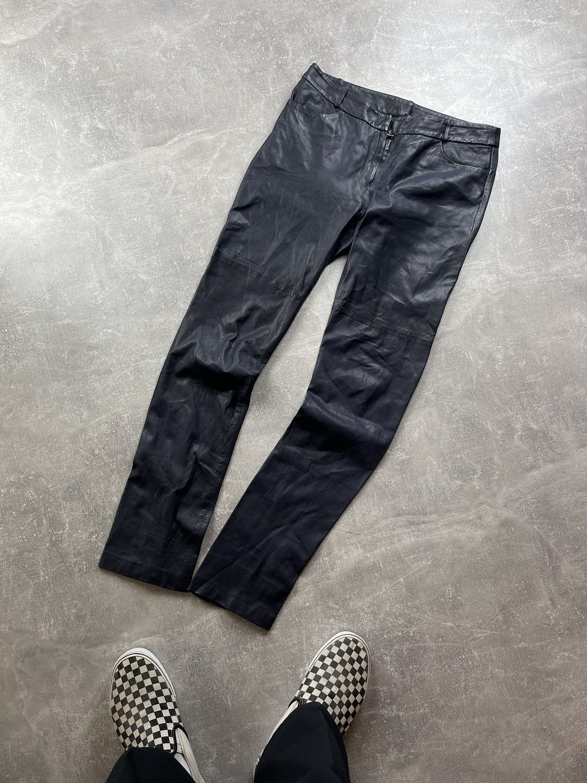 Genuine Leather × Ilaria Nistri Ilaria Nistri Avant Garde Leather Navy Blue Biker Pants Size 34" / US 12 / IT 48 - 4 Thumbnail