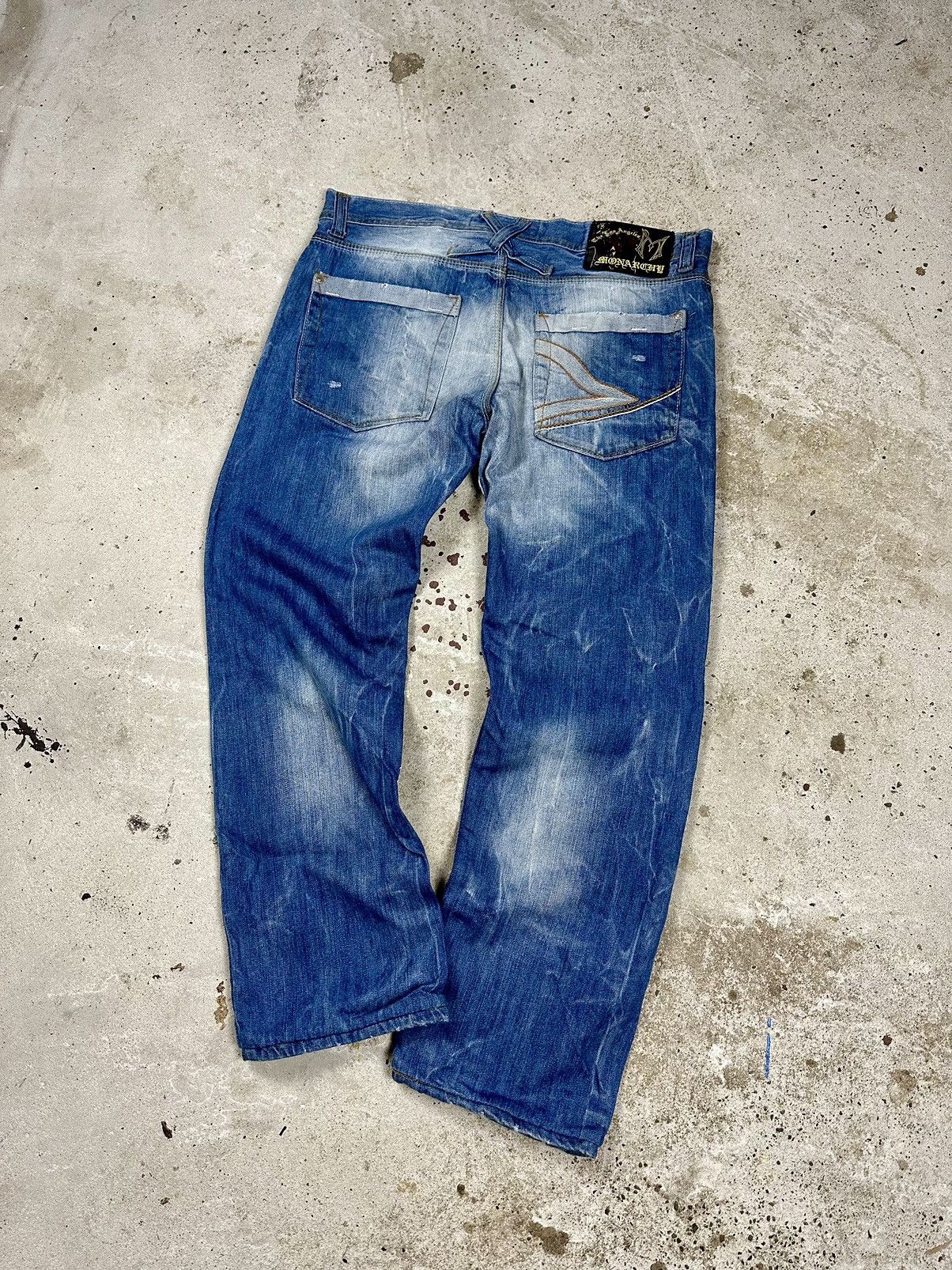 Affliction × Japanese Brand × Vintage Vintage Y2K Acid Washed Blue Baggy Denim Pants Jeans Size US 36 / EU 52 - 15 Thumbnail