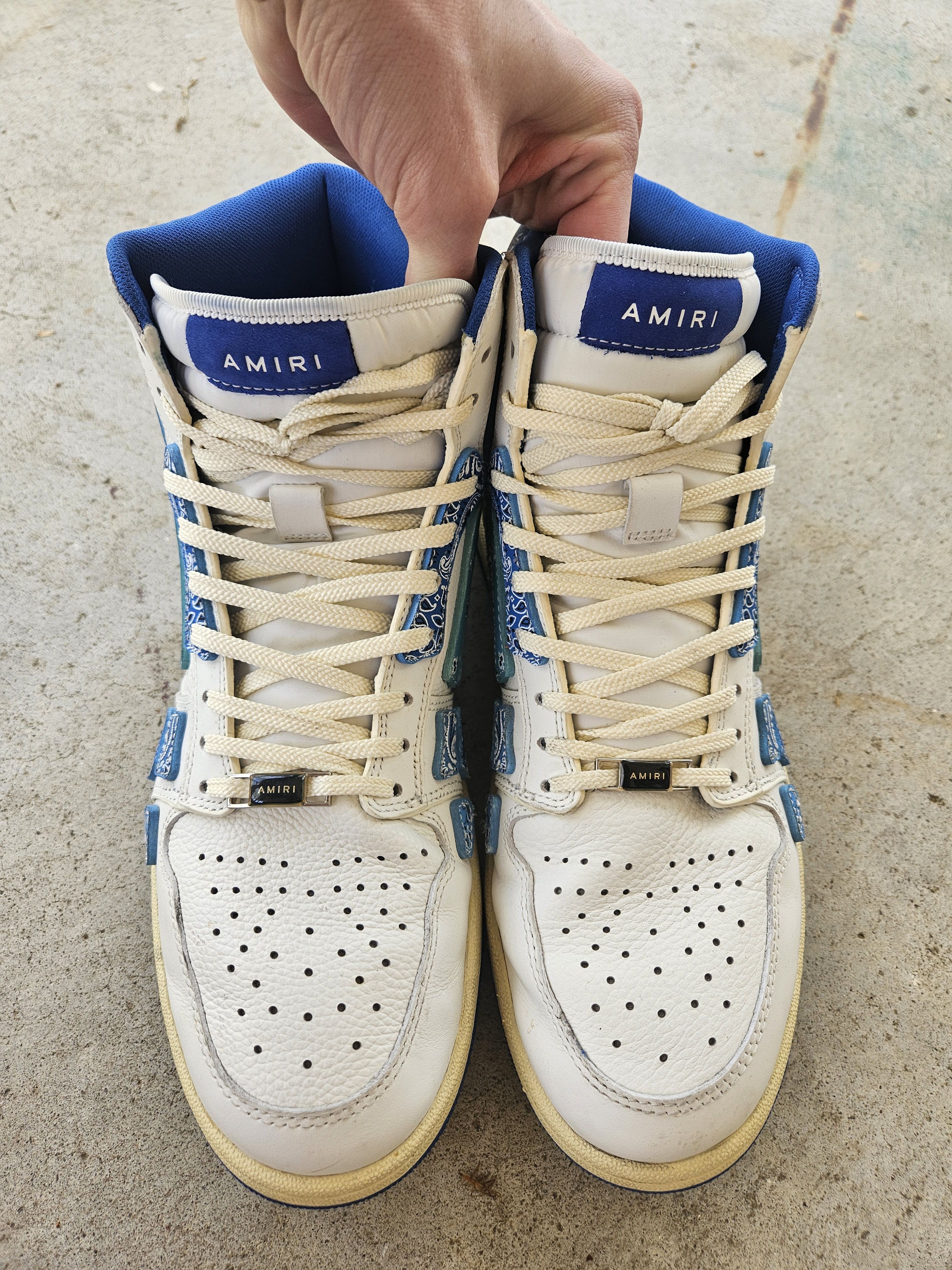 Amiri Skel Blue White Paisley Print Bones High Top Sneakers Size US 10 / EU 43 - 6 Thumbnail
