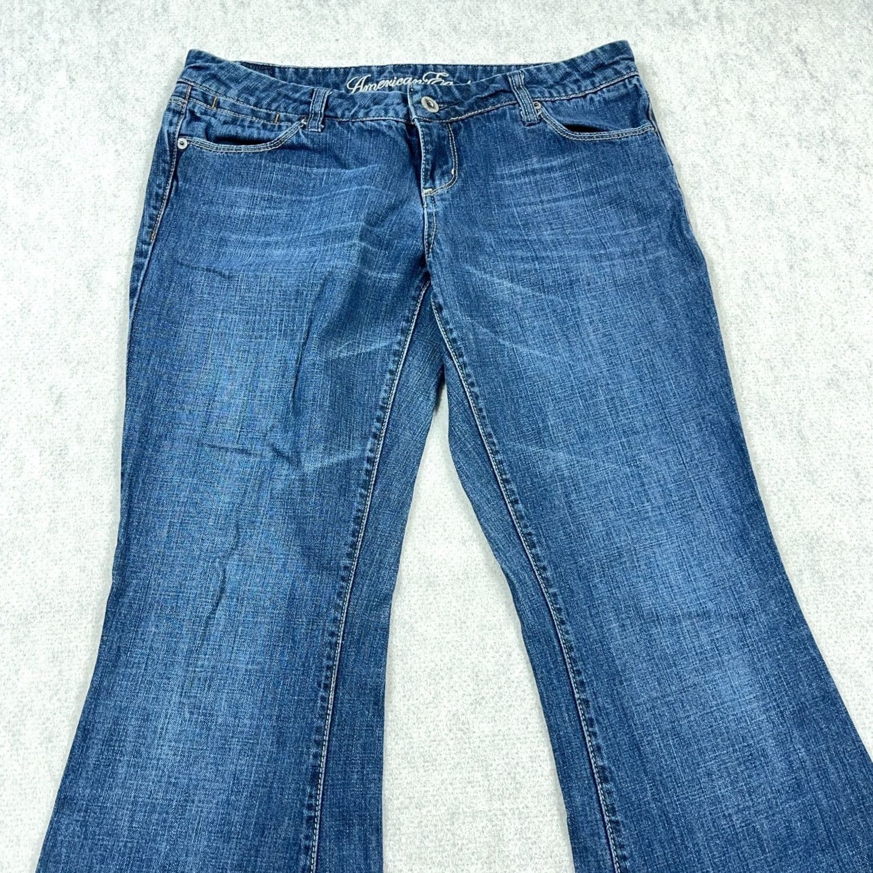 American Eagle Outfitters Vintage American Eagle Outfitters Jeans Women 10 Short Flared Low Rise 32x28 Blue Denim Slim Stretch Hipster 90s Mens Womens Girls Size 32" / US 10 / IT 46 - 5 Thumbnail