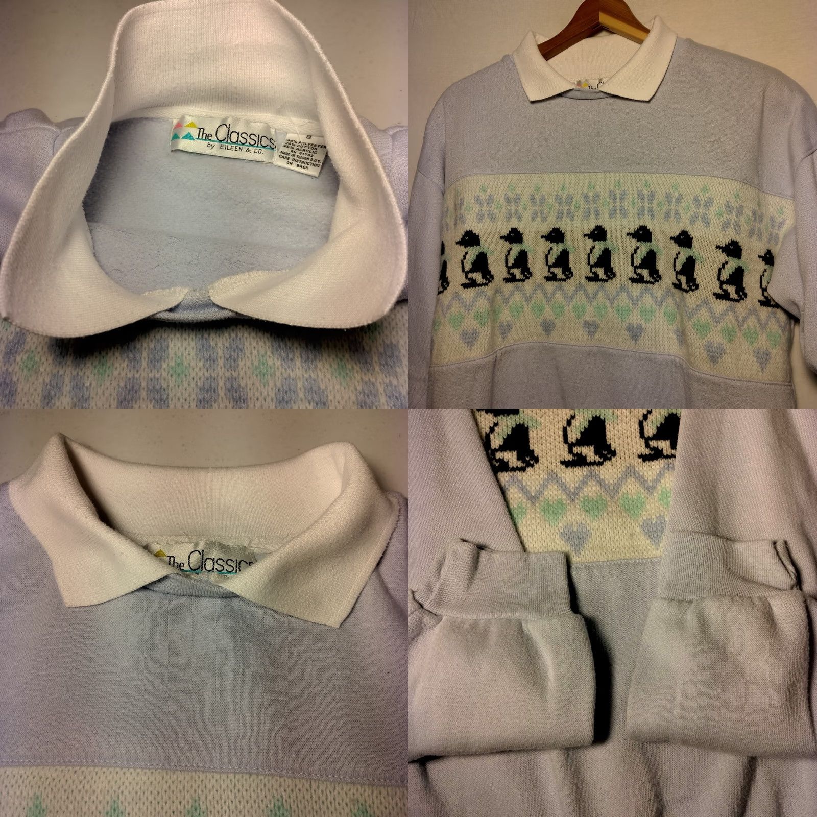 CO The Classics by Eileen & Co. Penguin Sweatshirt Small Blue Collared Vintage Women Size S / US 4 / IT 40 - 9 Thumbnail