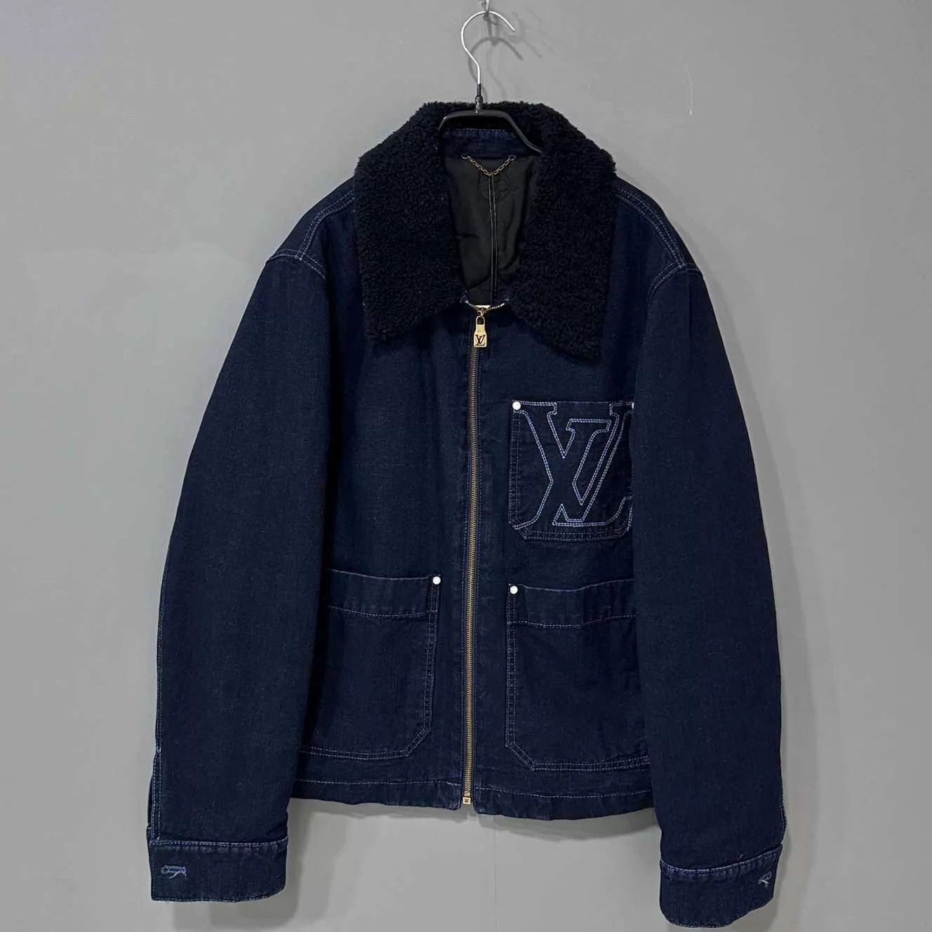 Louis Vuitton LV Black Shearling Collar Denim Puffer Jacket 48 Size US M / EU 48-50 / 2 - 1 Thumbnail