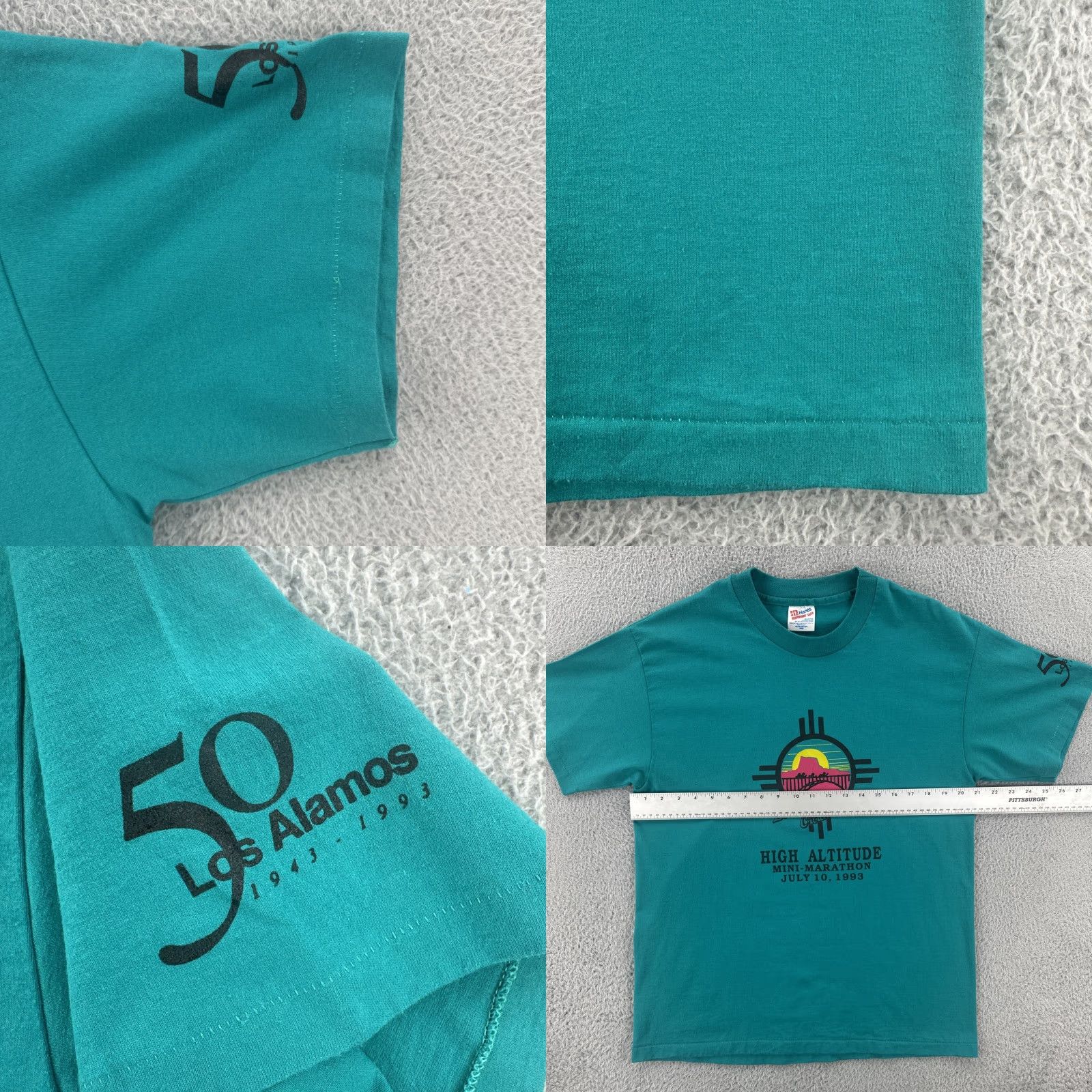 Hanes VINTAGE Hanes Shirt Mens L Green USA 1993 Los Alamos NM High Altitude Marathon Crew Neck Graphic Print Short Sleeve Size US L / EU 52-54 / 3 - 8 Thumbnail
