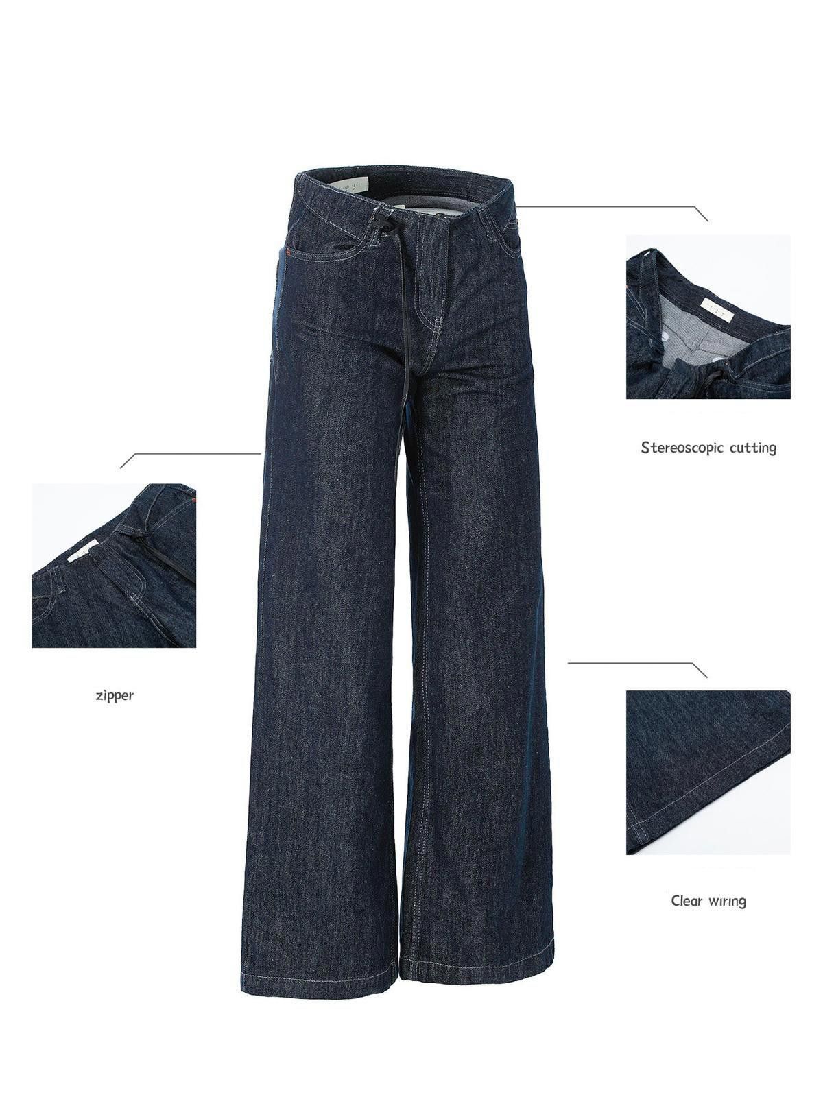 Jean Denim Blue Relaxed Wide-Leg Floor-Length Jeans Size US 32 / EU 48 - 5 Thumbnail