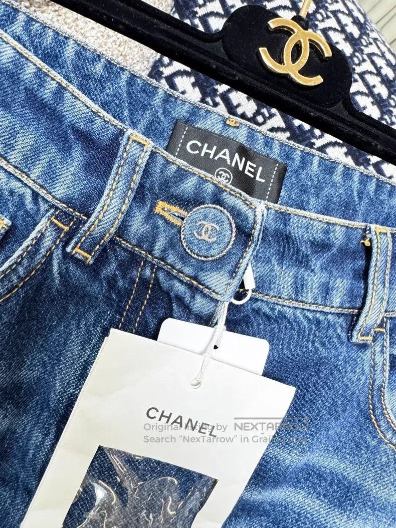 Chanel Chanel Love embroidery graffiti blue straight jeans trouse Size 42" / US 20 - 4 Thumbnail