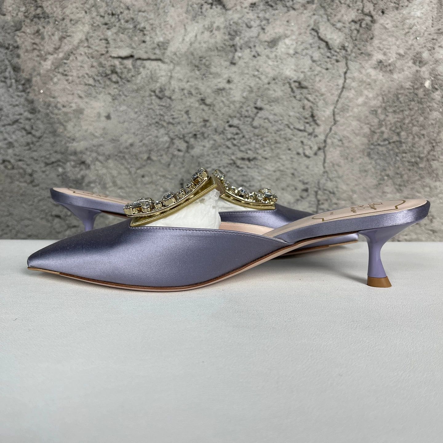 Roger Vivier RV Crystal Floral Buckle Satin Pointed Toe Heel Sandal 36.5 New Size US 6 / IT 36 - 6 Thumbnail