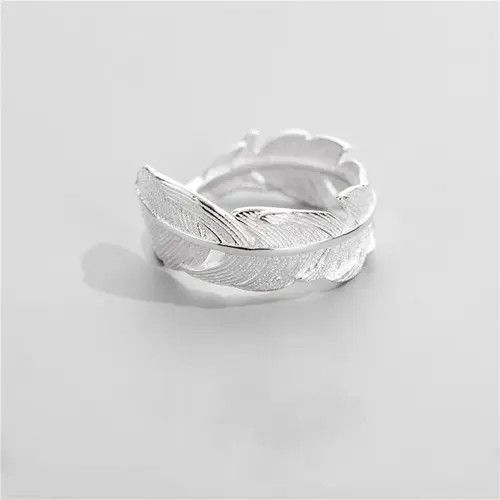 Vintage 925 Sterling Silver Feather Leaf Simple Opening Rings Size ONE SIZE - 1 Thumbnail