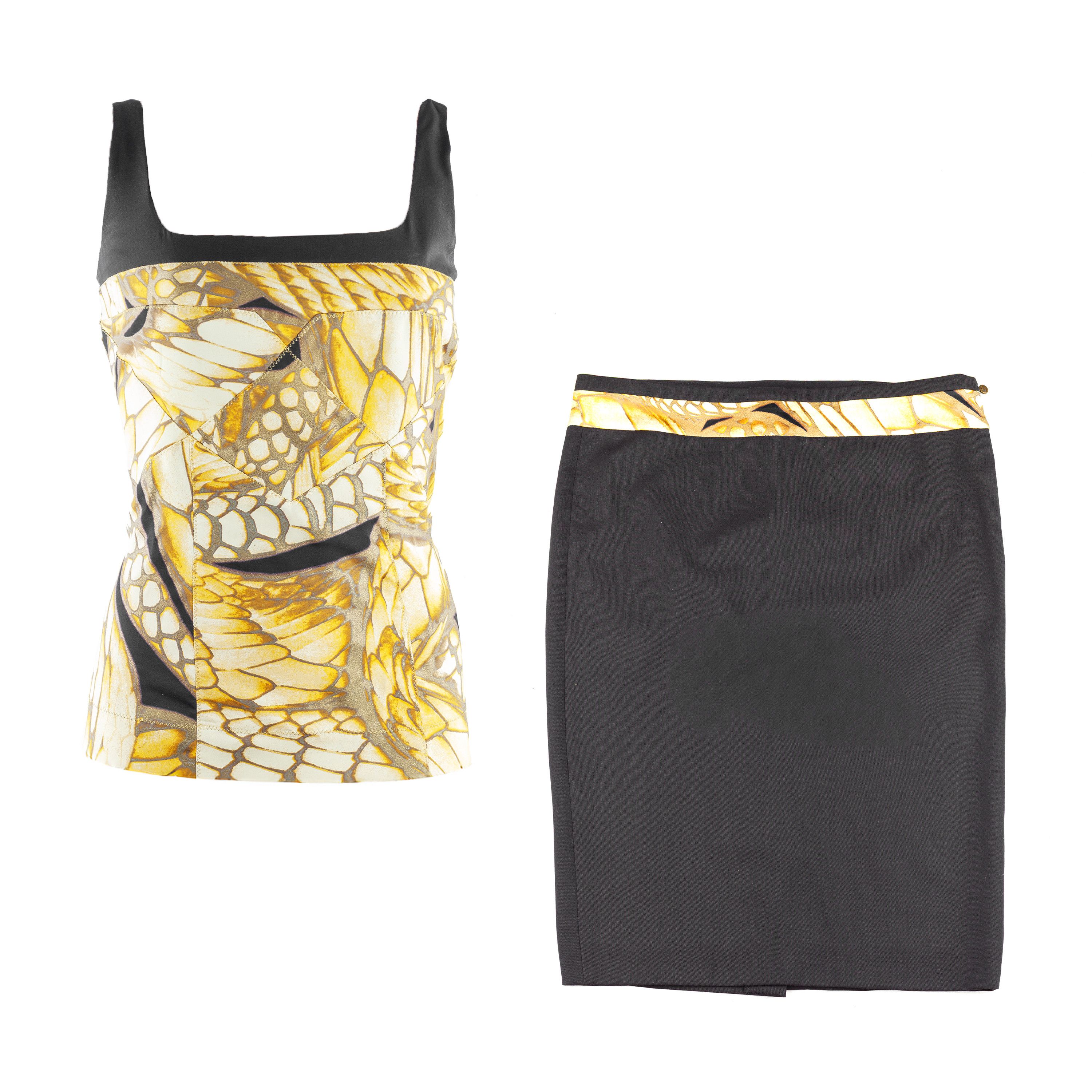 Just Cavalli Just Cavalli Vintage Yellow Feathers Pencil Skirt (M) Size 27" / US 4 / IT 40 - 2 Thumbnail