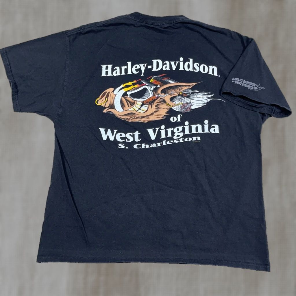 Harley Davidson Shirt Men XL Black Tee Biker Motorcycle Hog Pig Skull Y2K Retro