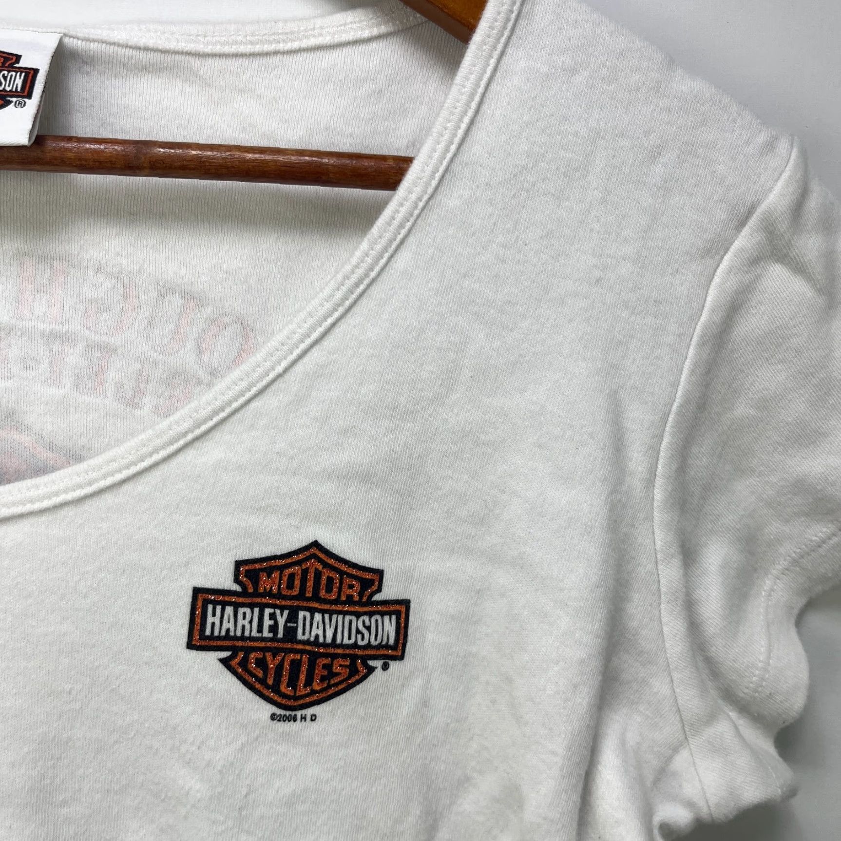 Harley Davidson VINTAGE Harley-Davidson T Shirt Womens L White Cropped 90s (if applicable) Womens Size L / US 10 / IT 46 - 4 Thumbnail