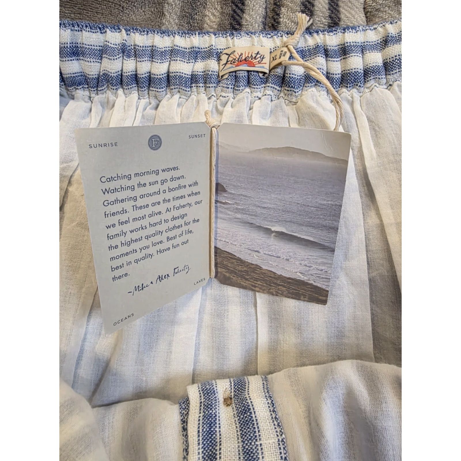 Faherty Faherty Whitley Linen Button Front Skirt Low Tide Stripe Blue Womens XL NEW NWT Size 40" / US 18 - 7 Thumbnail