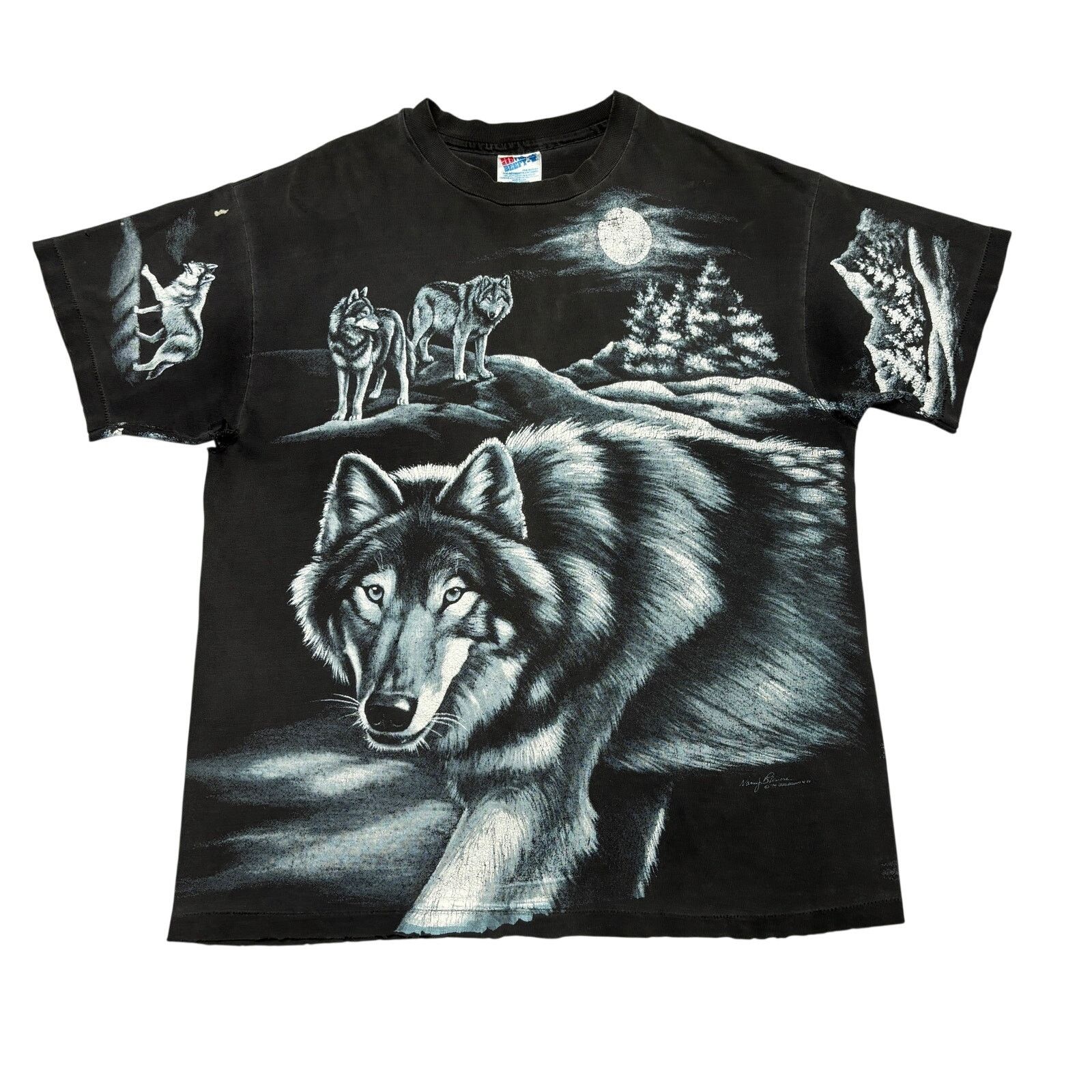 Hanes × Vintage Vintage 1994 Hanes Wolf AOP Shirt Men's Large Single Stitch Size US L / EU 52-54 / 3 - 1 Thumbnail