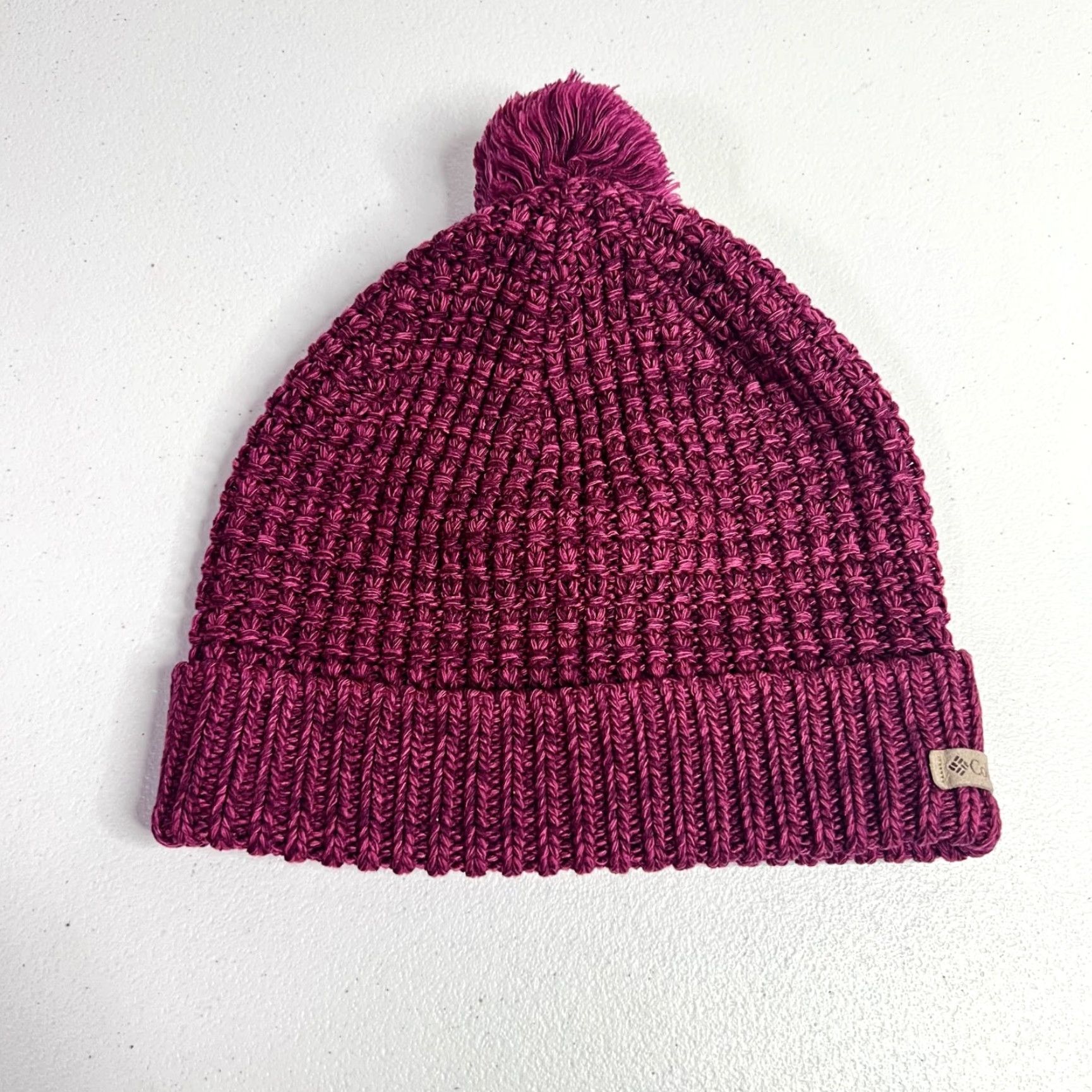 Vintage Columbia Beanie Women's One Size Purple Fuchsia Knit Waffle Cuffed Pom Pom Outdoor Activewear Casual Travel Winter Fall Spring Styles: Beanie Size ONE SIZE - 7 Thumbnail