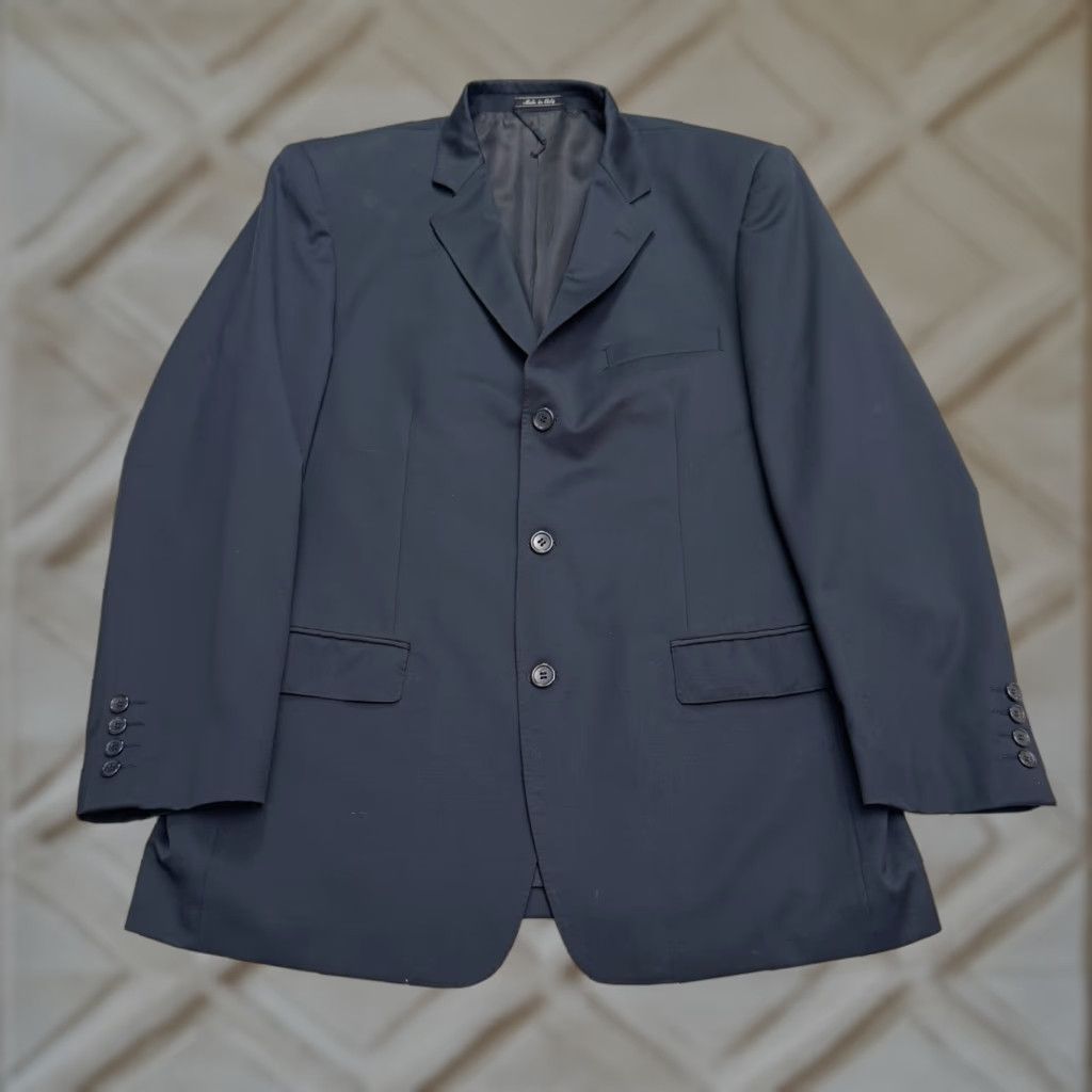 Vintage Naldini Blazer Jacket Mens 42R Wool Navy Blue Ventless Notch Single-Breasted 3-Button Front Regular Size 42R - 1 Thumbnail