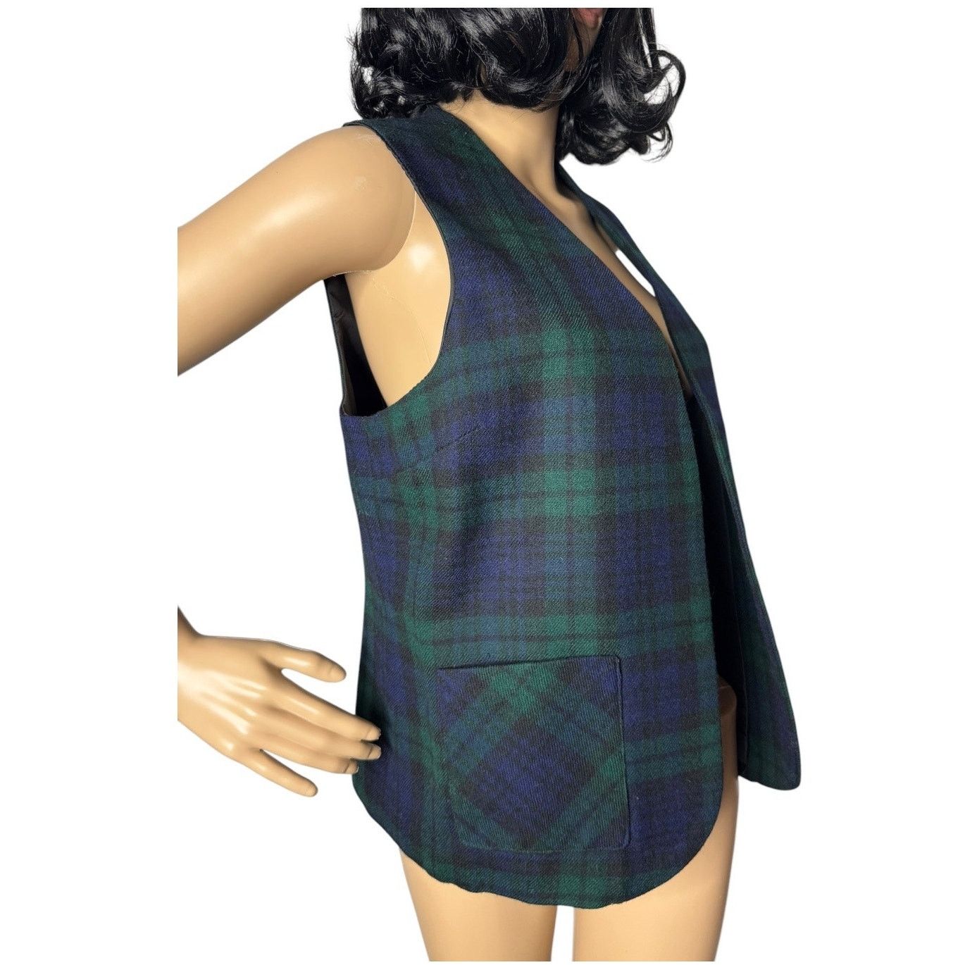Vintage Vtg Plaid Green wool open front pocketed vest lined medium Size M / US 6-8 / IT 42-44 - 5 Thumbnail