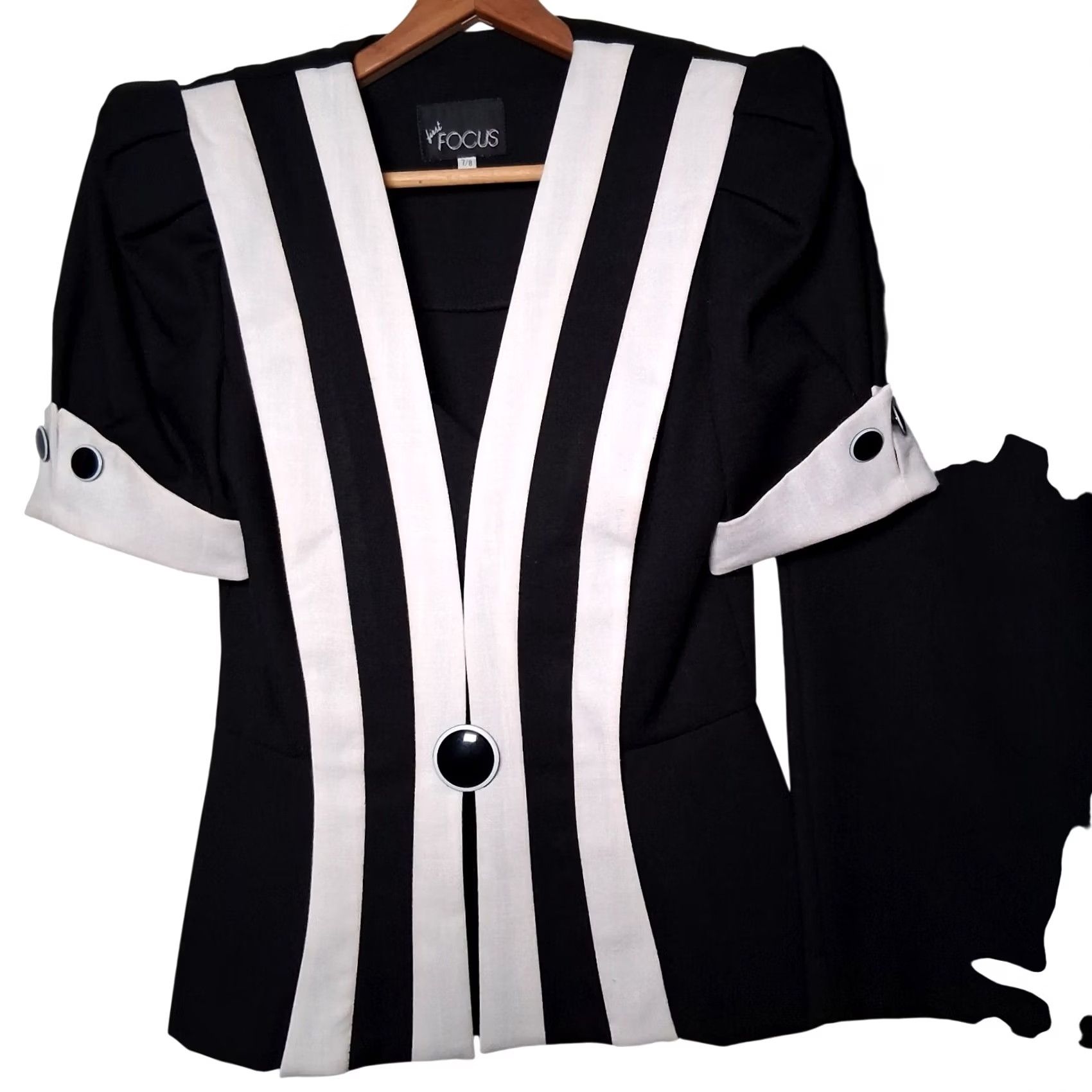 Vintage VINTAGE First Focus 1990s Skirt and Shirt Set 7/8 Black White Pencil Midi Office Wear Womens Size M / US 6-8 / IT 42-44 - 2 Thumbnail