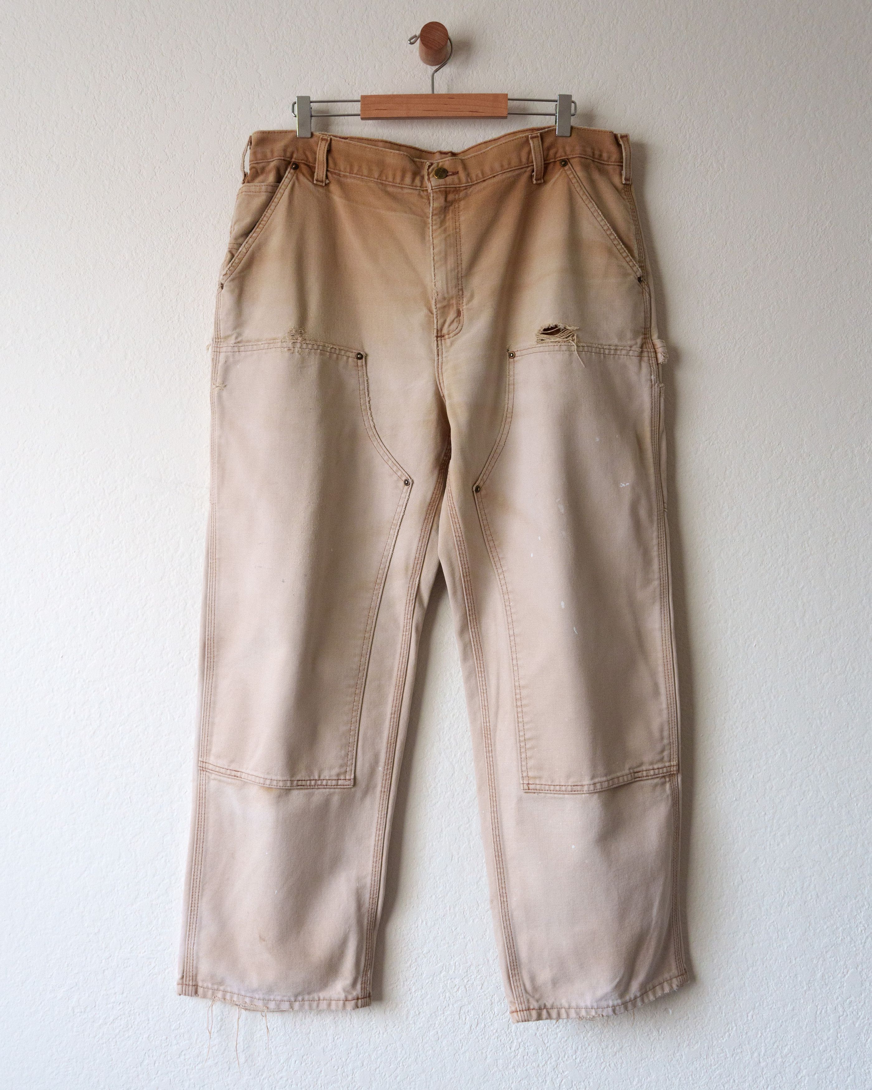 Image of Faded Vintage Carhartt Double Knee Carpenter Pants Tan in Cream, Men's (Size 38)