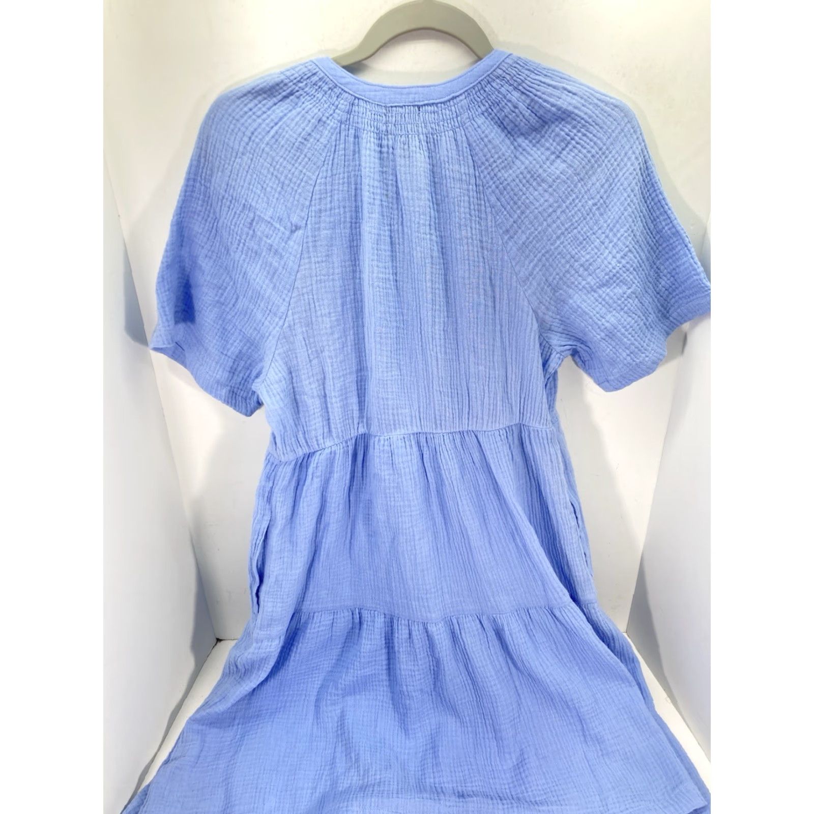 Gap Gap Gauze Tiered Dress Women XS Blue Short Sleeve Pockets Crinkled NWT Maxi Dress Size 26" / US 2 / IT 38 - 7 Thumbnail