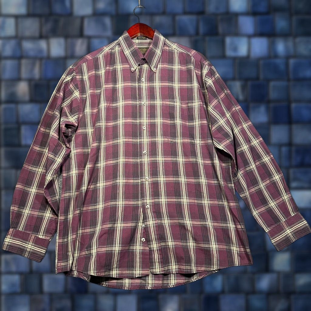 Eddie Bauer Eddie Bauer Shirt Mens XL Marin Poplin Button Down Purple Plaid Cotton Pocket Size US XL / EU 56 / 4 - 1 Thumbnail