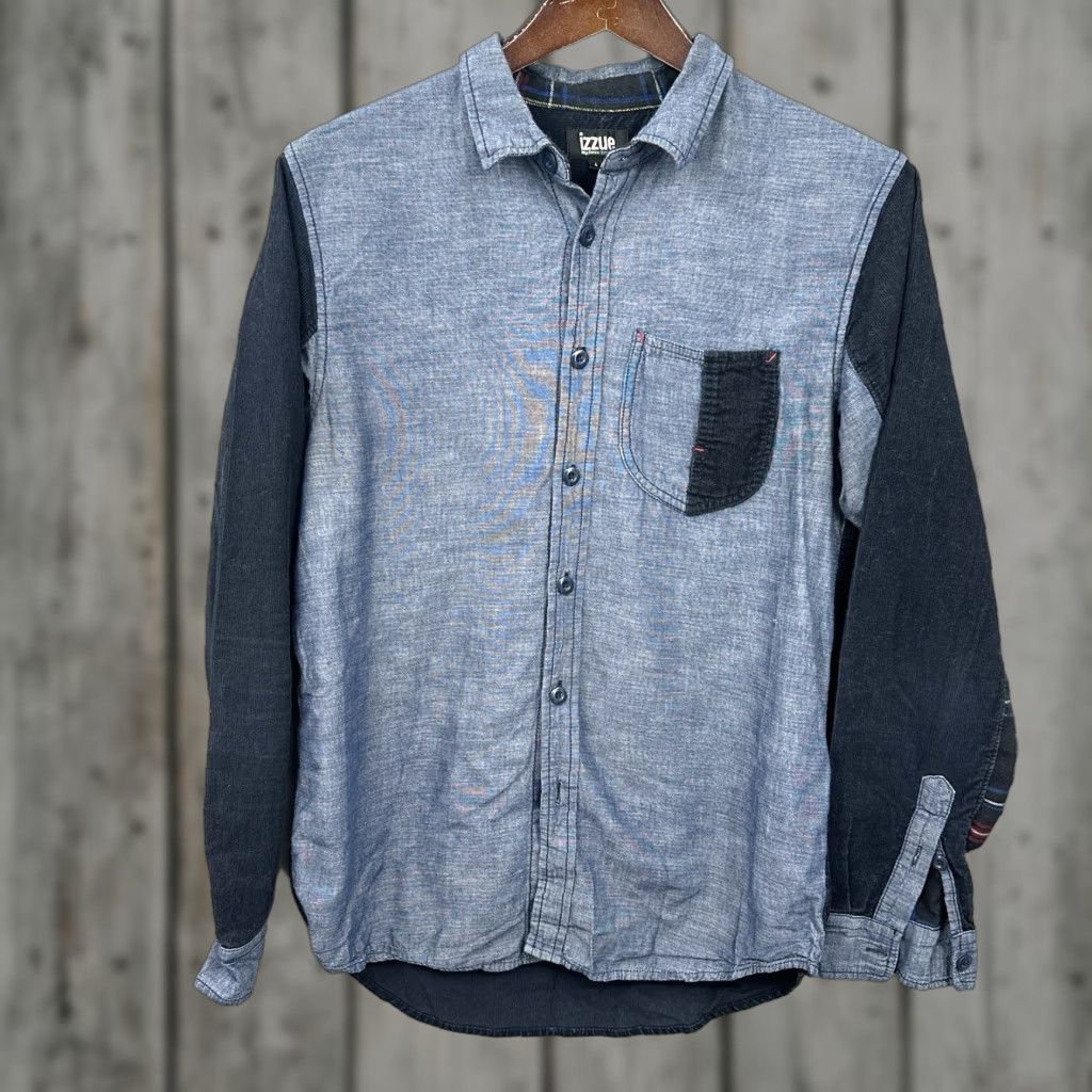 izzue Izzue Shirt Mens 4 Medium Corduroy Chambray Long Sleeve Preppy Japanese Luxury Fashion Shirt Mens M Blue plaid Button-Up Casual Modern Classic Mens Size US M / EU 48-50 / 2 - 1 Thumbnail