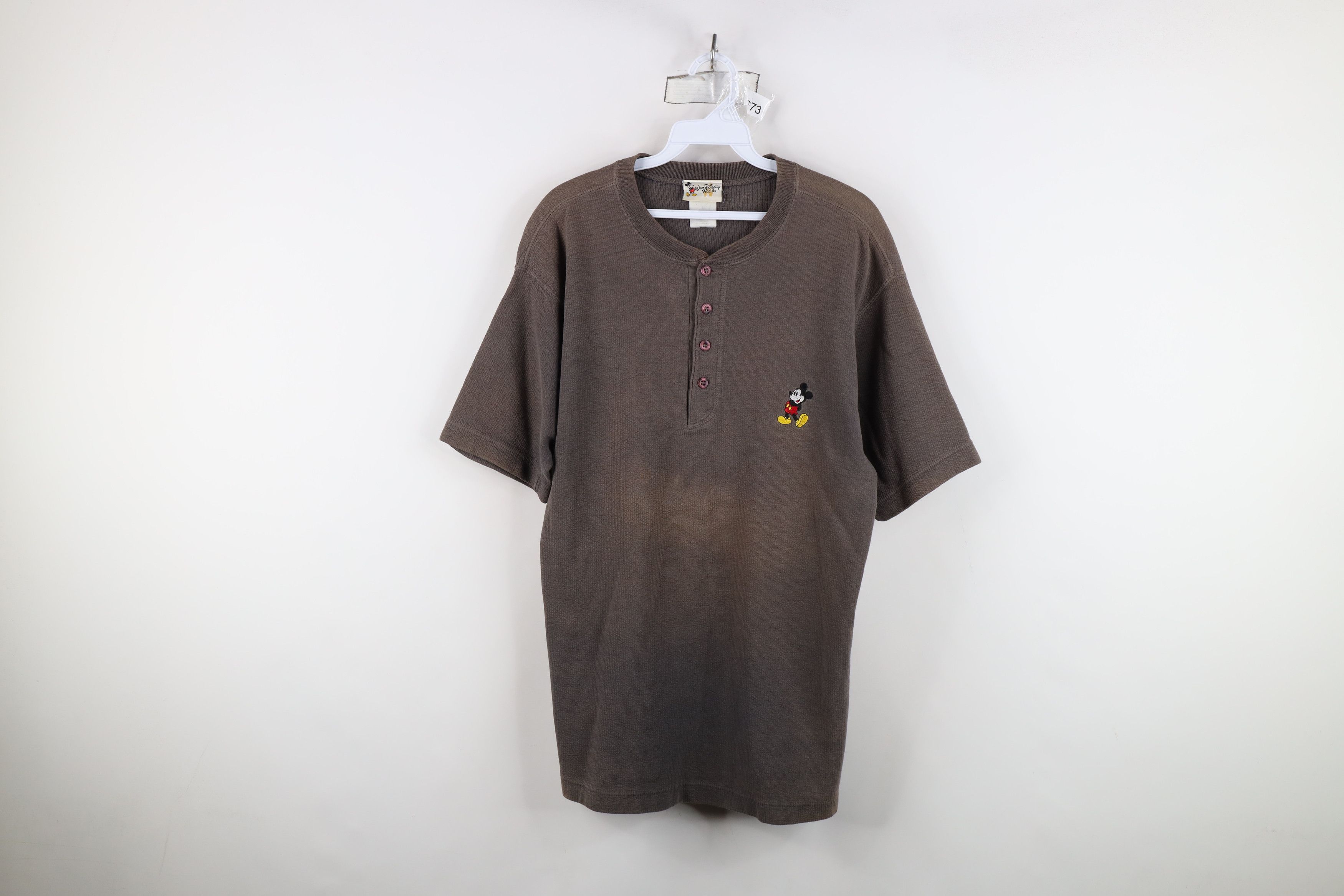 Disney Vintage 90s Disney Ribbed Knit Mickey Mouse Henley T-Shirt Size US M / EU 48-50 / 2 - 1 Thumbnail