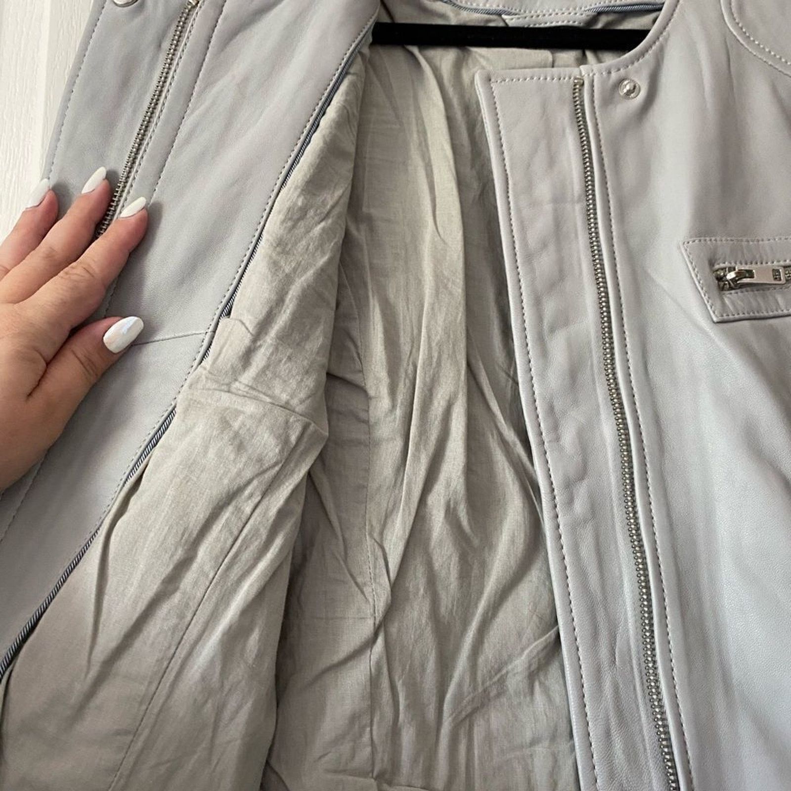 Lucky Brand Grey Lambskin Leather Jacket - Like New! Size M / US 6-8 / IT 42-44 - 10 Thumbnail