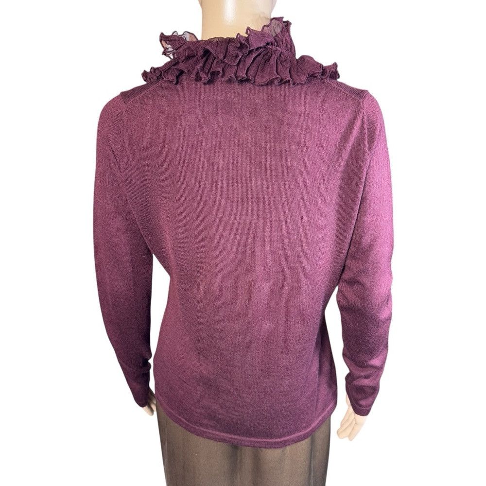 Elie Tahari Tahari Wool Silk Ruffle Burgundy Cardigan Size S Size S / US 4 / IT 40 - 4 Thumbnail